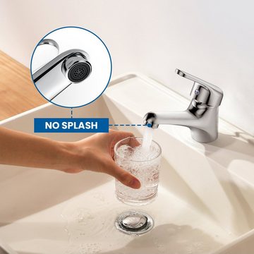AuraLum pro Waschtischarmatur Wasserhahn Bad, Badarmatur wassersparend für Aufsatz-Waschbecken Mischbatterie, Chrom