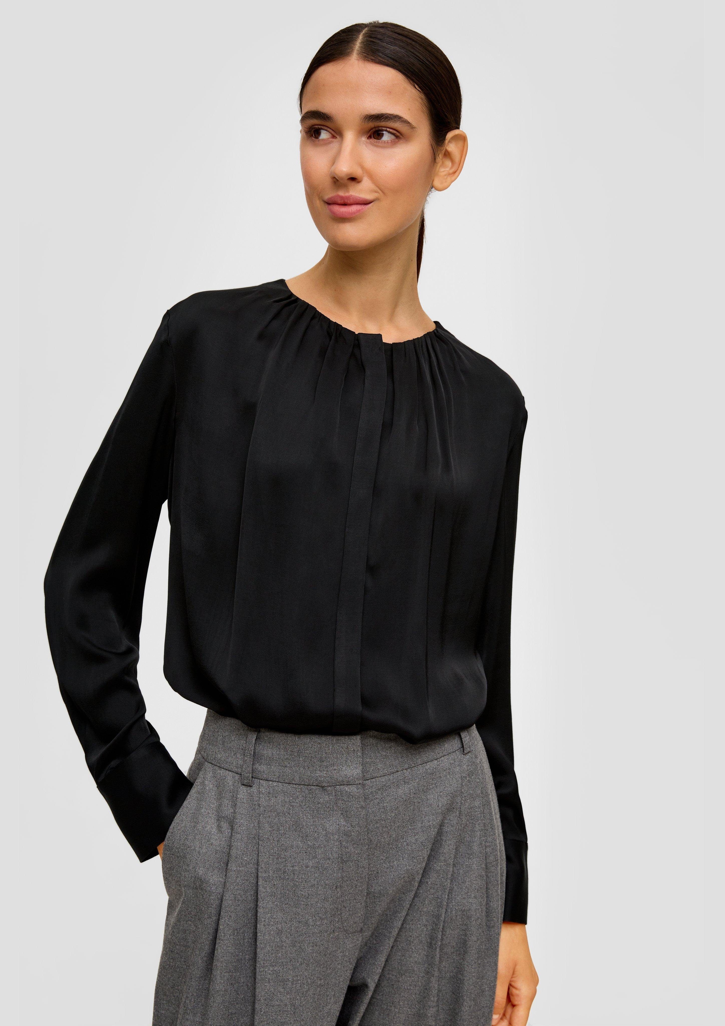 s.Oliver BLACK LABEL Langarmbluse Bluse aus Viskose Raffung