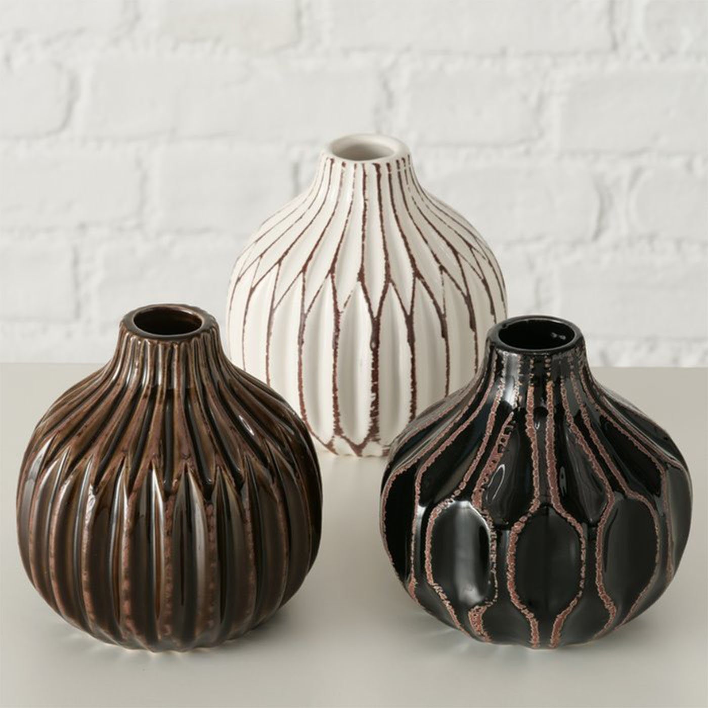 BOLTZE Keramik Vase Dekovase aus Chic 3er im im Look Schwarz Set Blumenvase Shabby