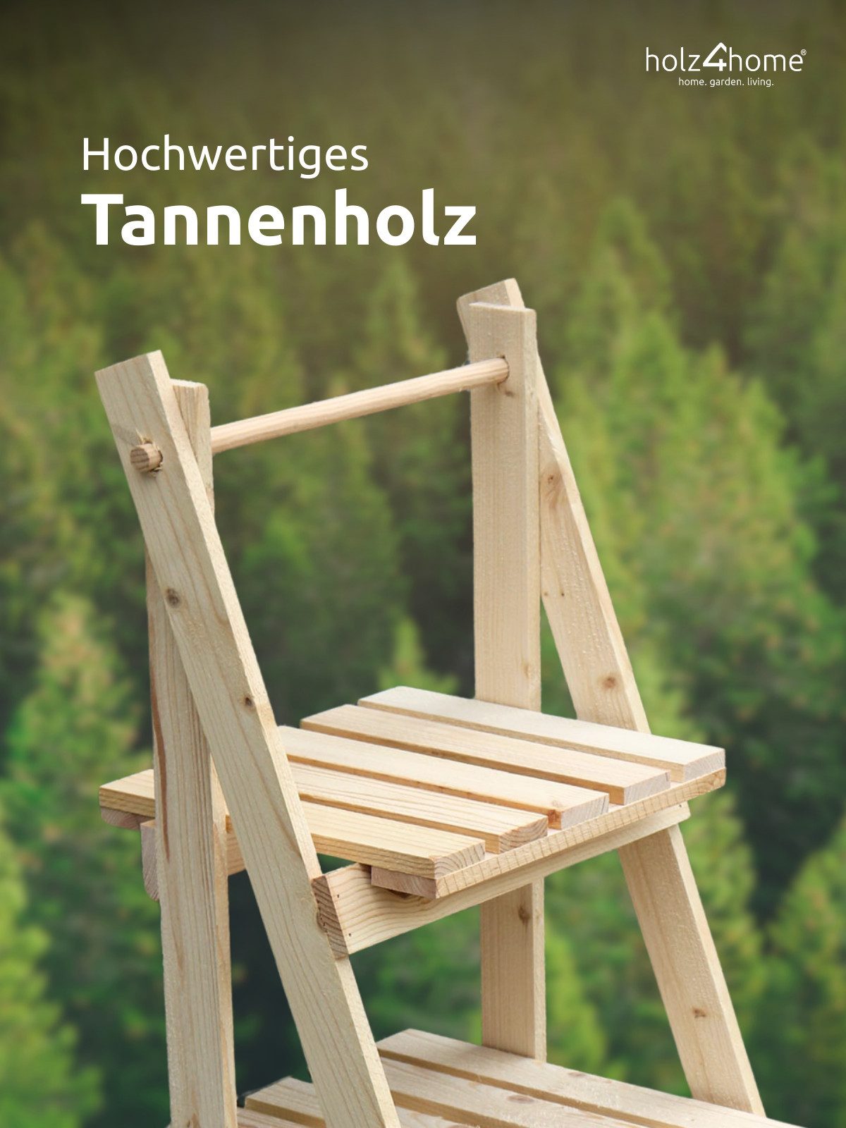 holz4home® Pflanzentreppe Pflanzleiter mit 4 Ablagen I Blumentreppe aus Tannenholz, Klappbar