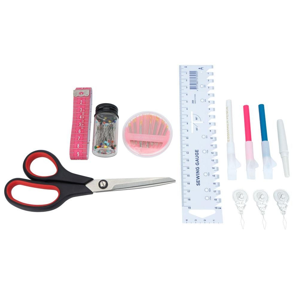 Nähwelt Flach Aufbewahrungsbox - Nähzubehör-Set (Set, Zubehörtasche mit 8 Nähutensilien)