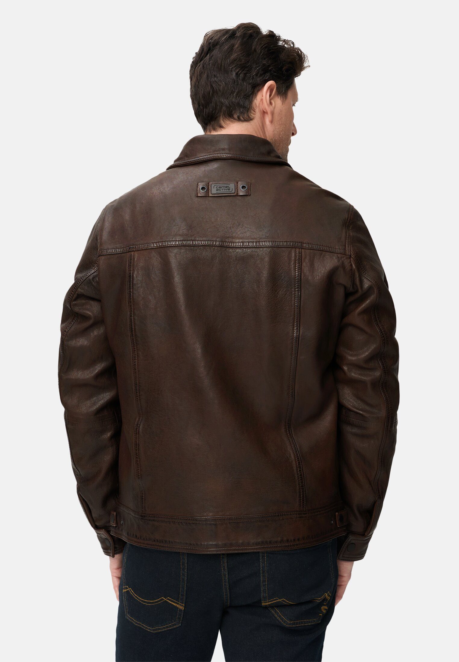 camel active Lederjacke mit Innentaschen Langarm