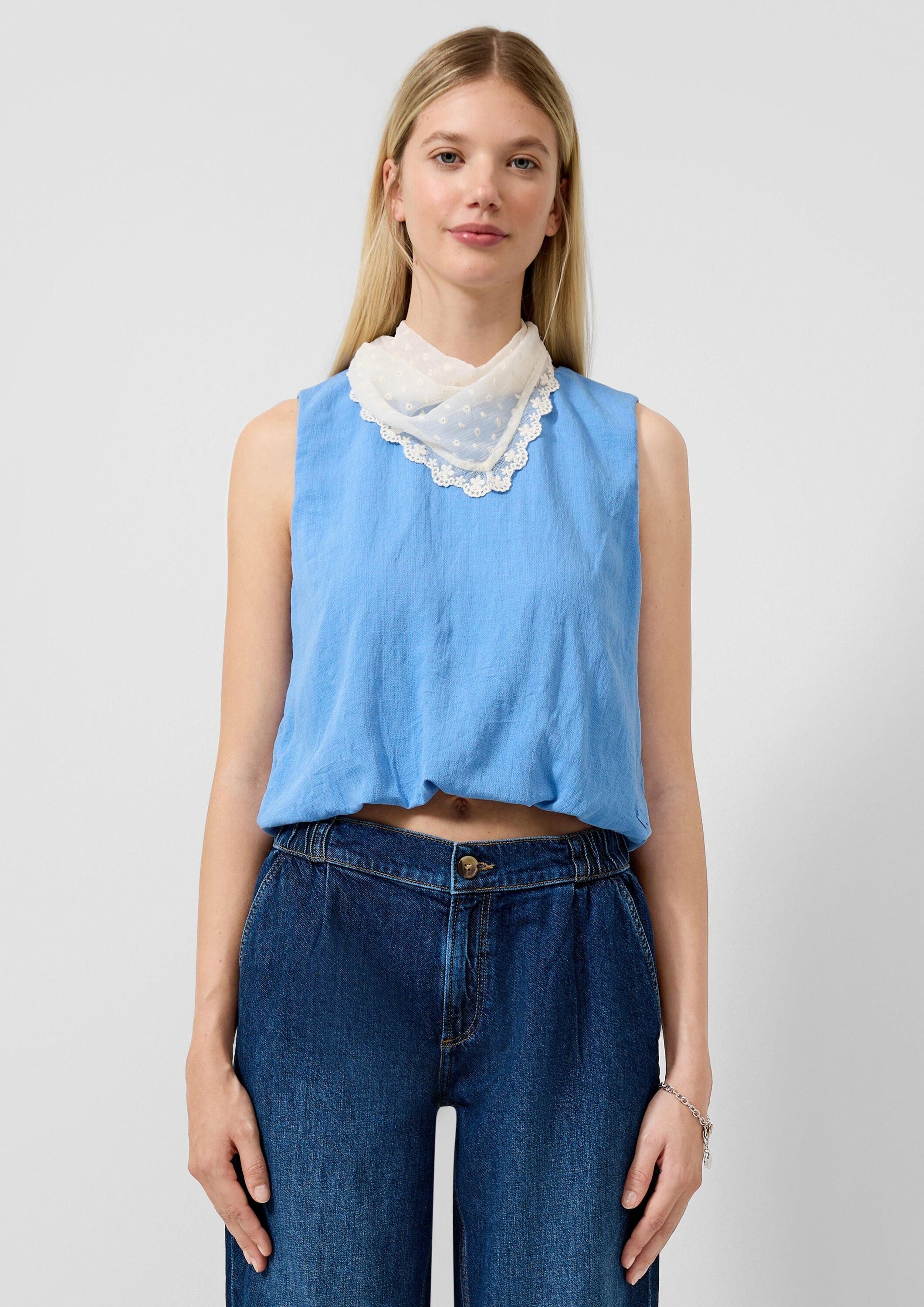 QS Blusentop Bluse Verkürztes Blusentop mit Ballonsaum