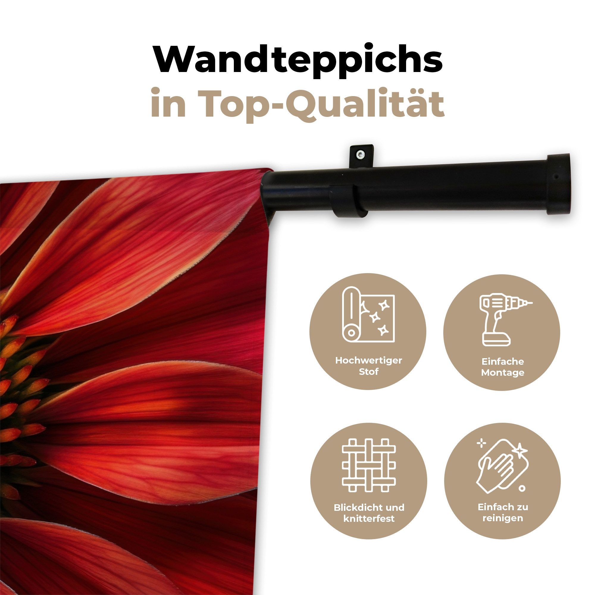 MuchoWow Wandteppich Nahaufnahme - Blume - Rot, Rechteckig, Höhe: 3 mm, Wandteppich für Wohnzimmer, Schlafzimmer, 60x40 cm