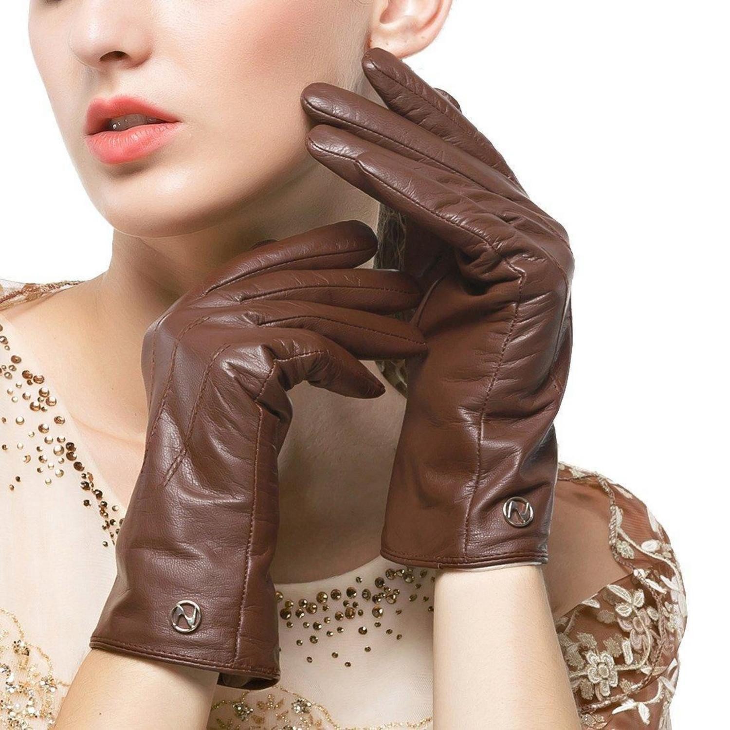LuxusKollektion Lederhandschuhe Damen Lederhandschuhe Dunkelbraun XL