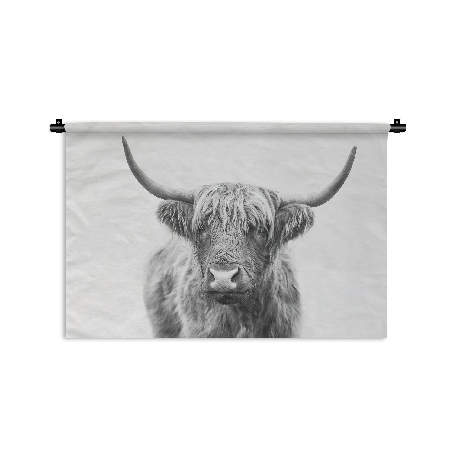 MuchoWow Wanddekoobjekt Schottischer Highlander - Tiere - Hörner - Schwarz und weiß, Wanddeko für Wohnzimmer, Schlafzimmer, Kleid, Wandbehang, Kinderzimmer