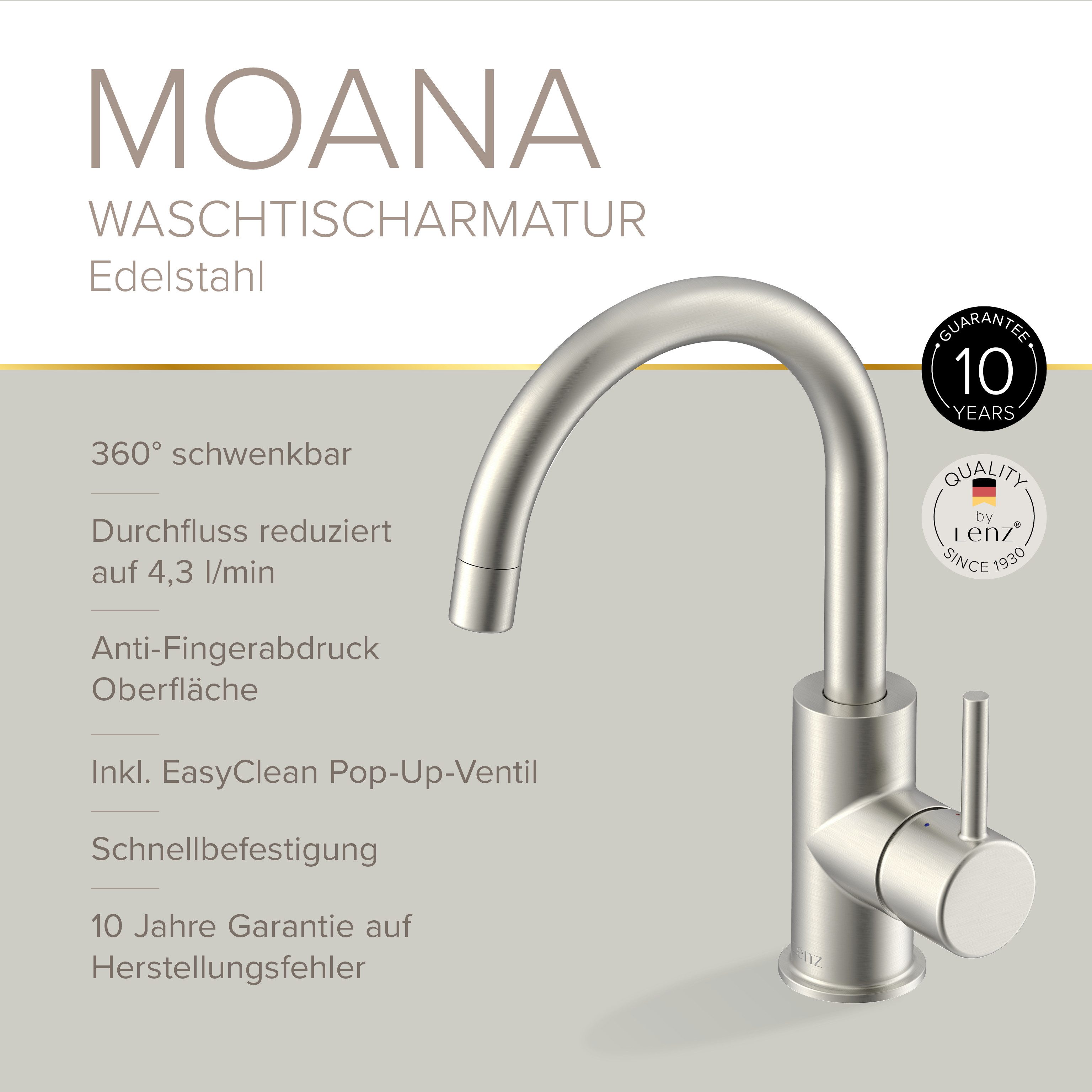 Lenz Waschtischarmatur MOANA Badarmatur mit Pop-Up-Ventil (Armatur mit Pop-Up-Ventil) Anti-Fingerabdruck Oberfläche, Easy Clean Pop-Up Ventil, Graphit – Bild 3 von 5