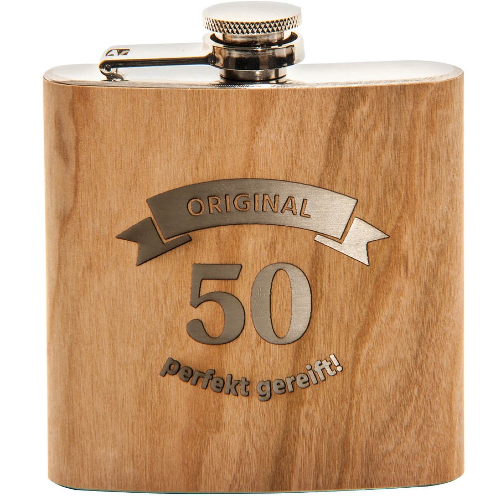 HTI-Living Flachmann Flachmann Original 50-perfekt gereift, Trinkflasche Schnapsflasche Holz