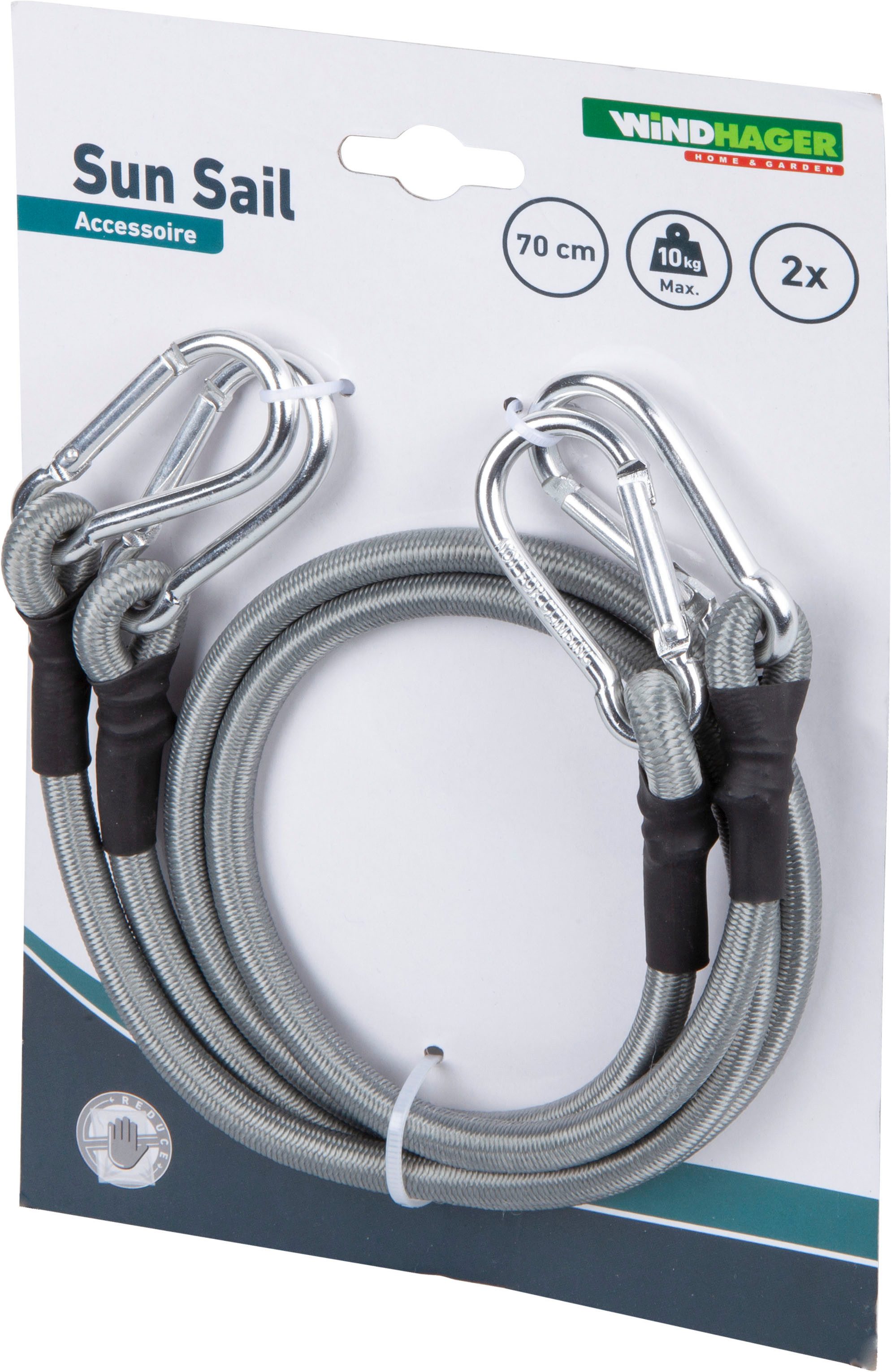 Windhager Seilhaken Expanderseil inkl. Karabinerhaken, 2 Stk., elastisches Spannseil, (Packung, 2-St), zum Auf- und Abspannen von Sonnensegel, Gepäckspanner 70 cm