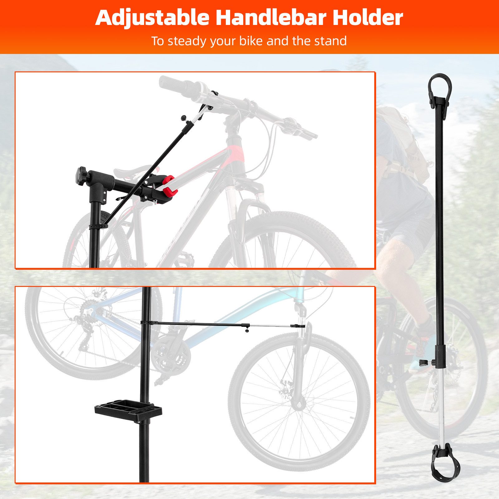 Kisidus Bicycle Assembly Stand, Professional Repair Stand (with tool tray – foldable & height-adjustable, load capacity up to 30 kg), for MTB, road bike, e-bike