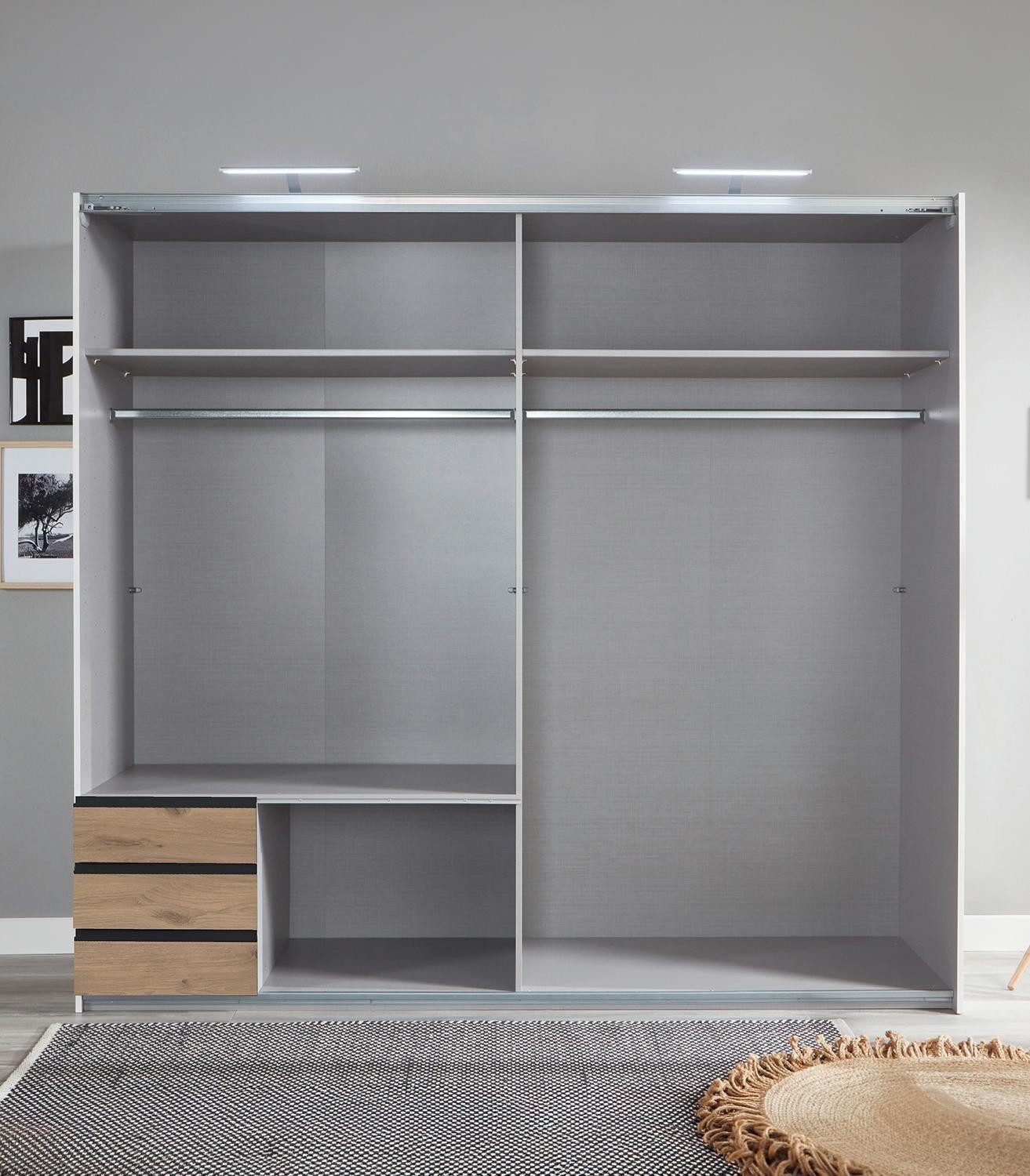Wimex Schwebetürenschrank PORTLAND, Viking Eiche Dekor. mit Schubladen, mit Kleiderstangen, B 225 x H 208 x T 65 cm
