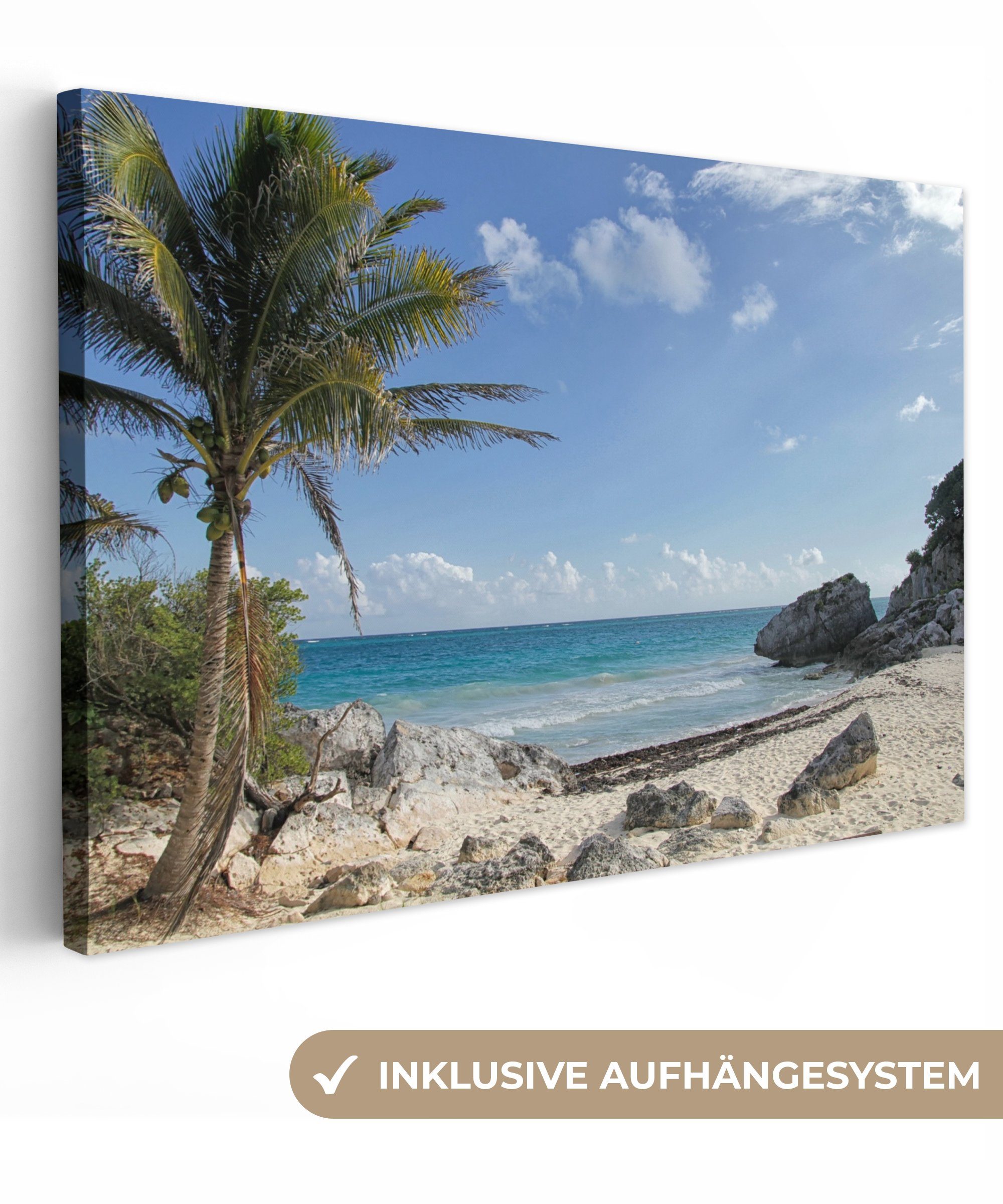 OneMillionCanvasses® Leinwandbild Ein Strand in den Maya-Ruinen von Tulum in Mexiko, (1 St), Wandbild Leinwandbilder, Aufhängefertig, Wanddeko, 30x20 cm | Leinwandbilder