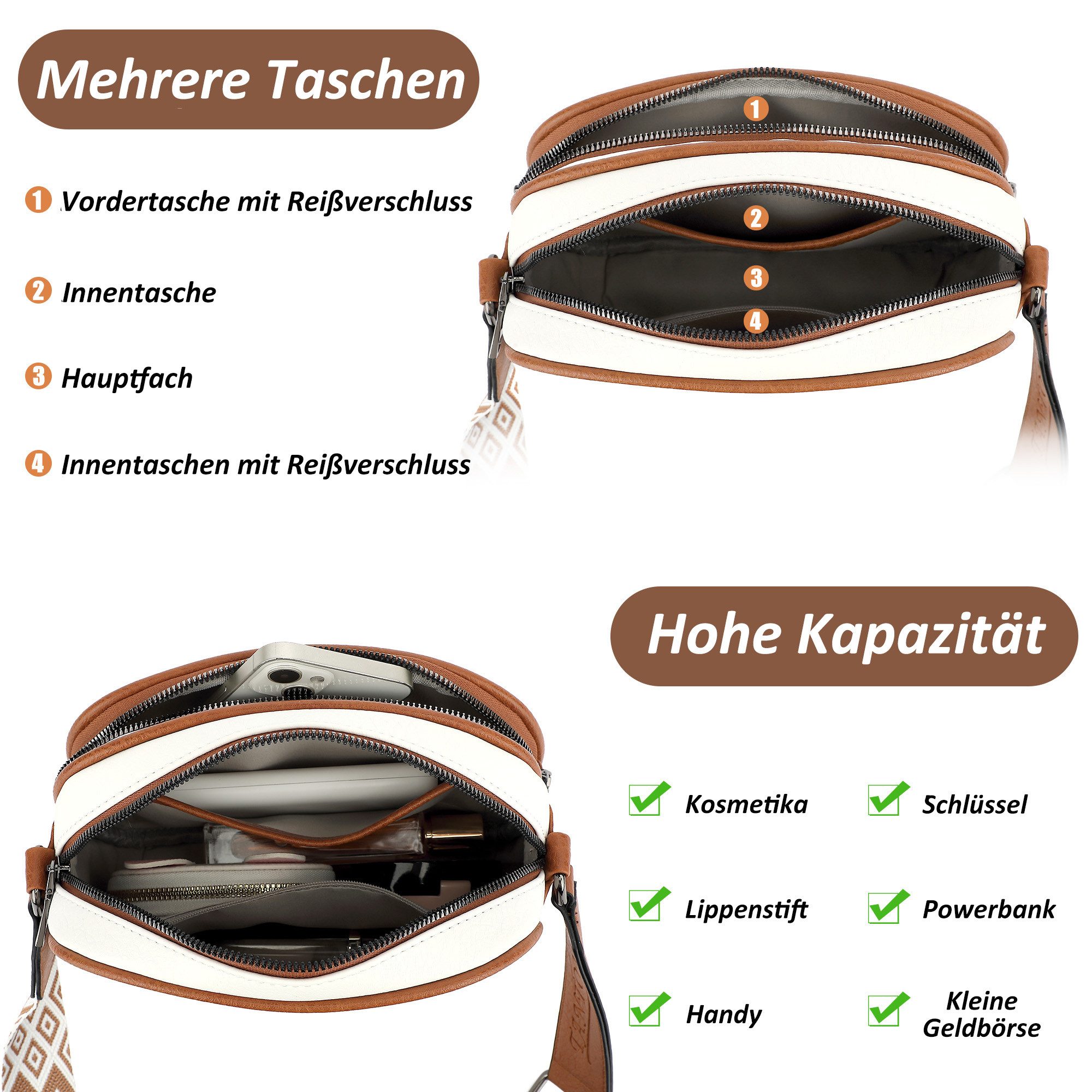 TAN.TOMI Schultertasche Damen Umhängetasche mittelgroß Handtasche mit Verstelbaar, Weich Breiter Gurt für Pendeln Reise Campus Verabredungen