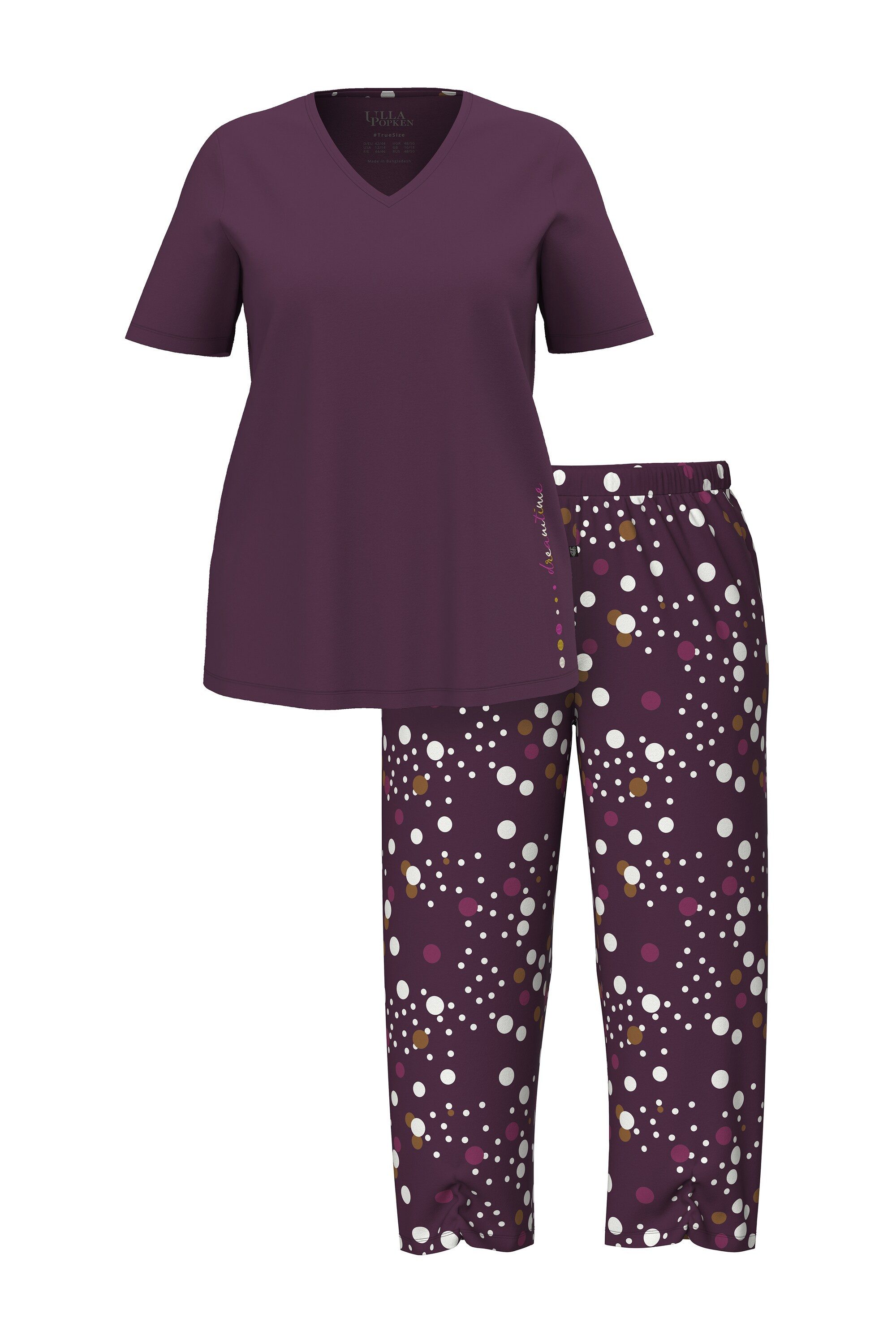 Ulla Popken Pyjama Pyjama Punkte V-Ausschnitt Langarm Taschen günstig online kaufen