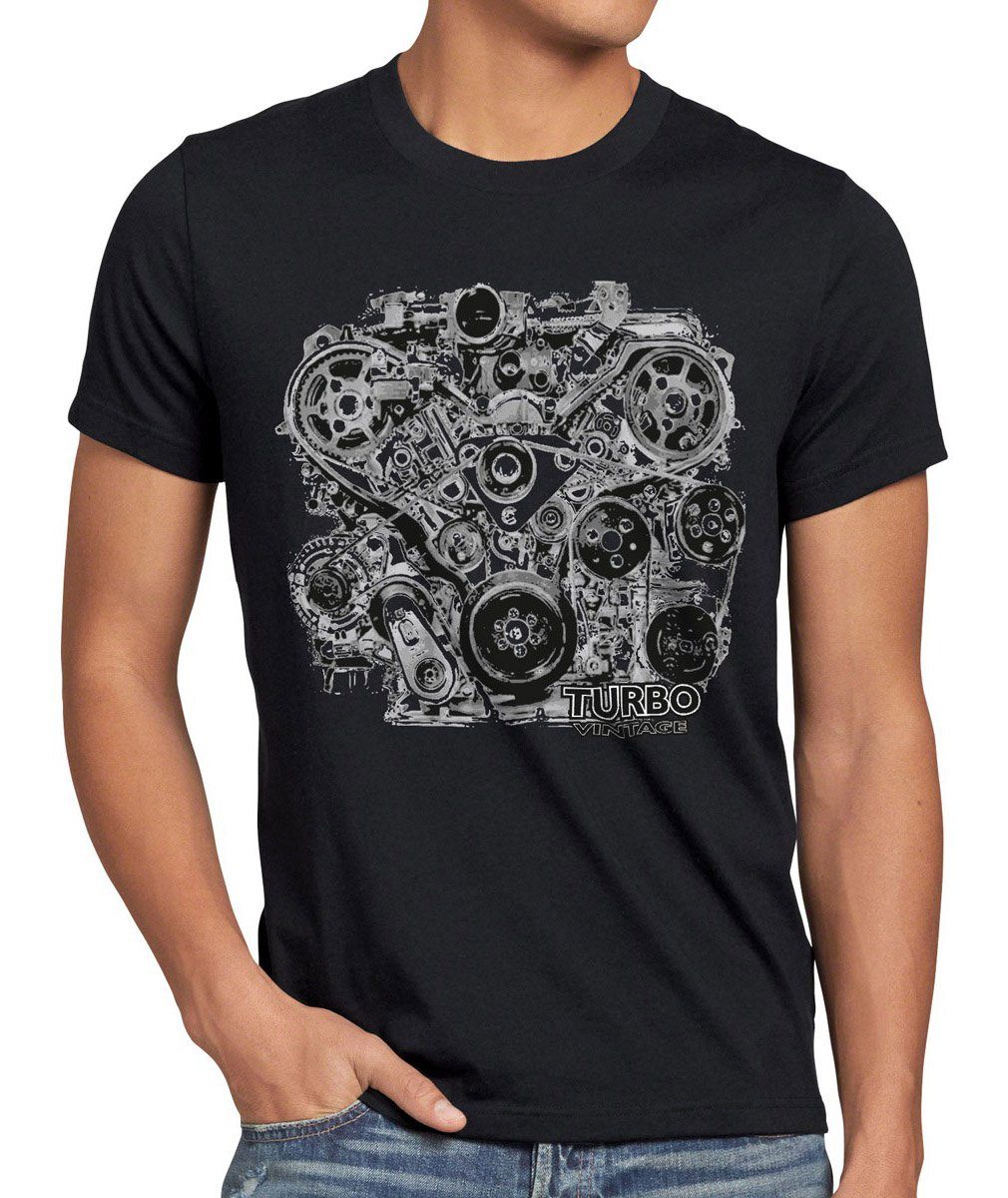 style3 Print-Shirt Herren T-Shirt Turbo Vintage Muscle Car Auto mustang motor us werkstatt tuning V6 V8 schwarz