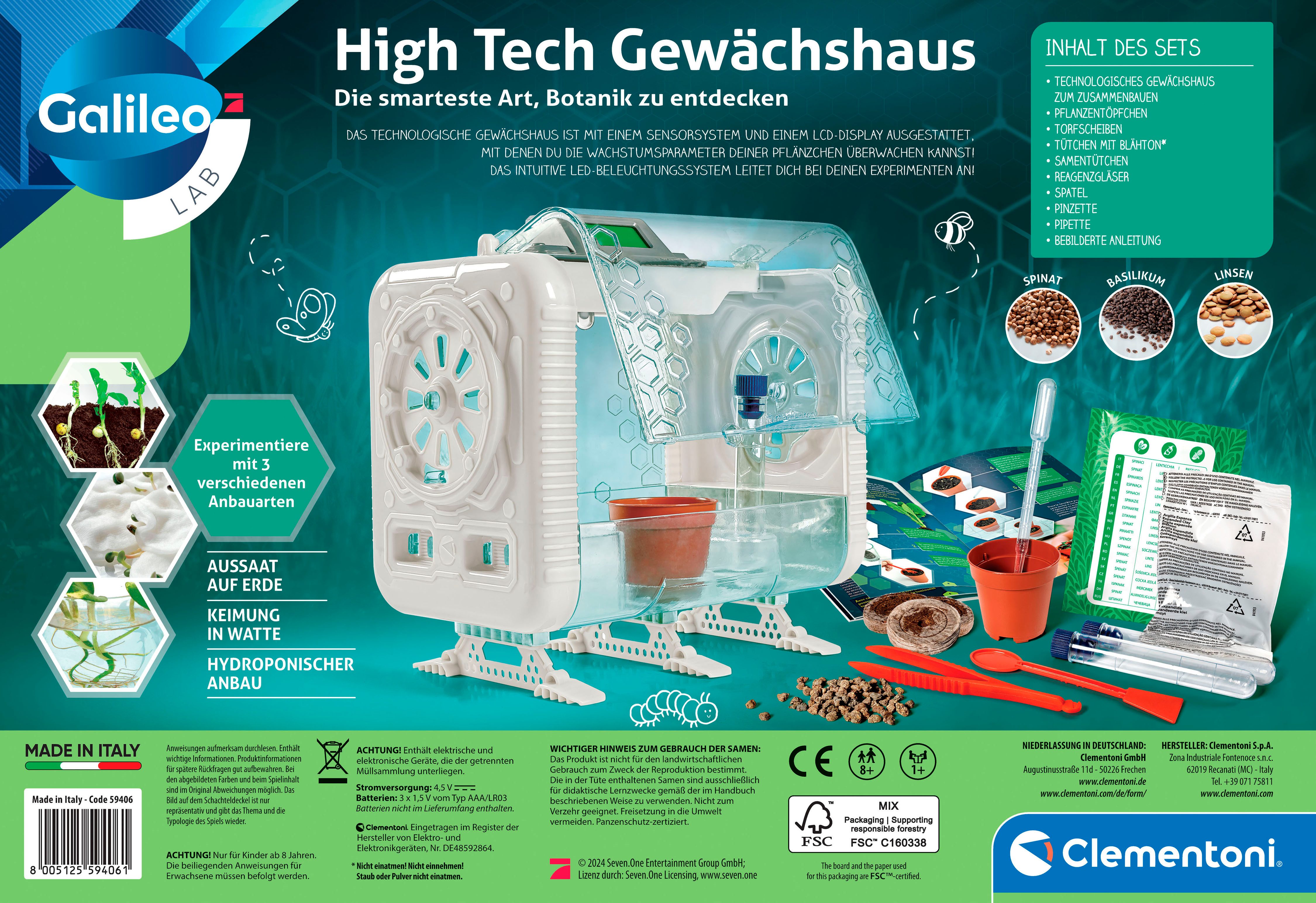 Clementoni® Experimentierkasten Galileo Lab, High Tech Gewächshaus