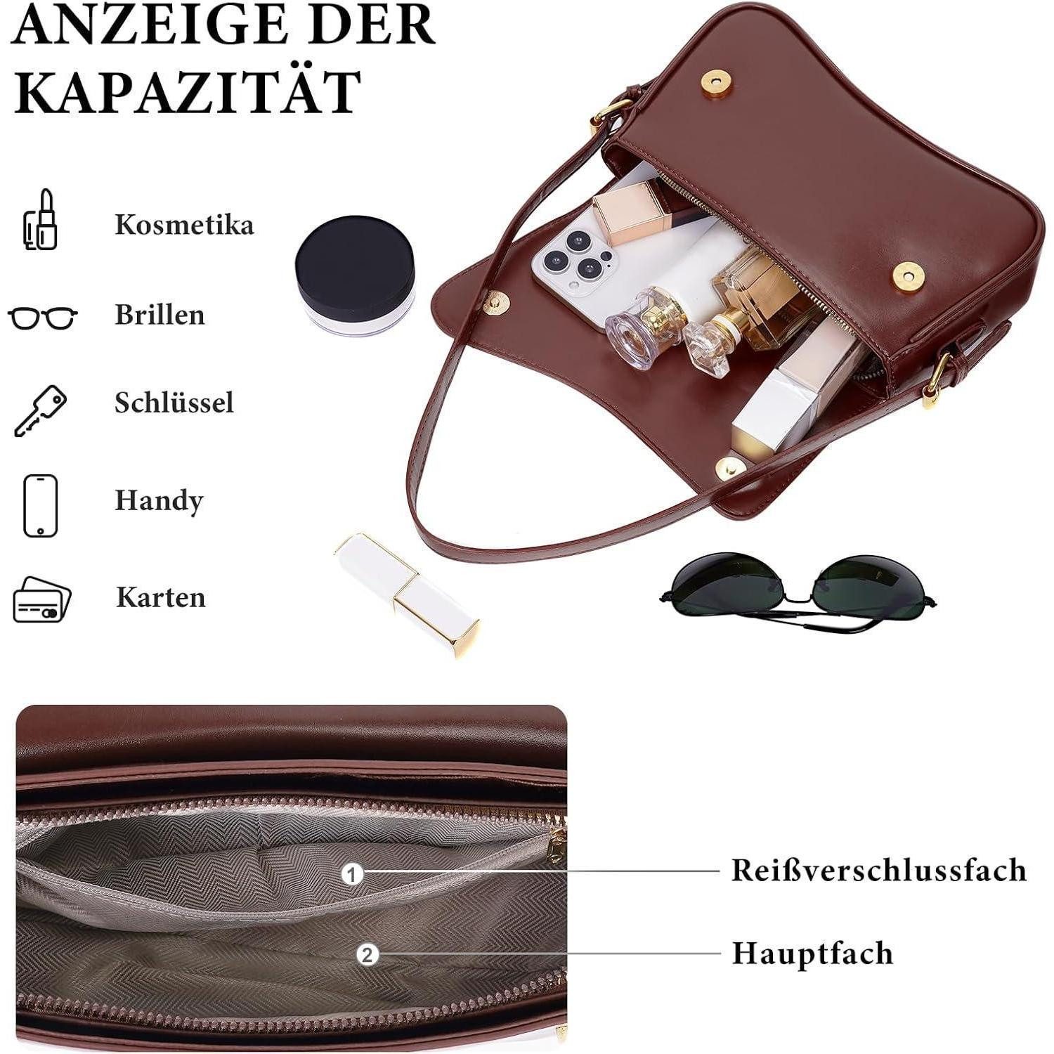 LuxusKollektion Hobo Handtasche Hobo Leder Reißverschluss Klein Vintage Y2K Damen A-coffee