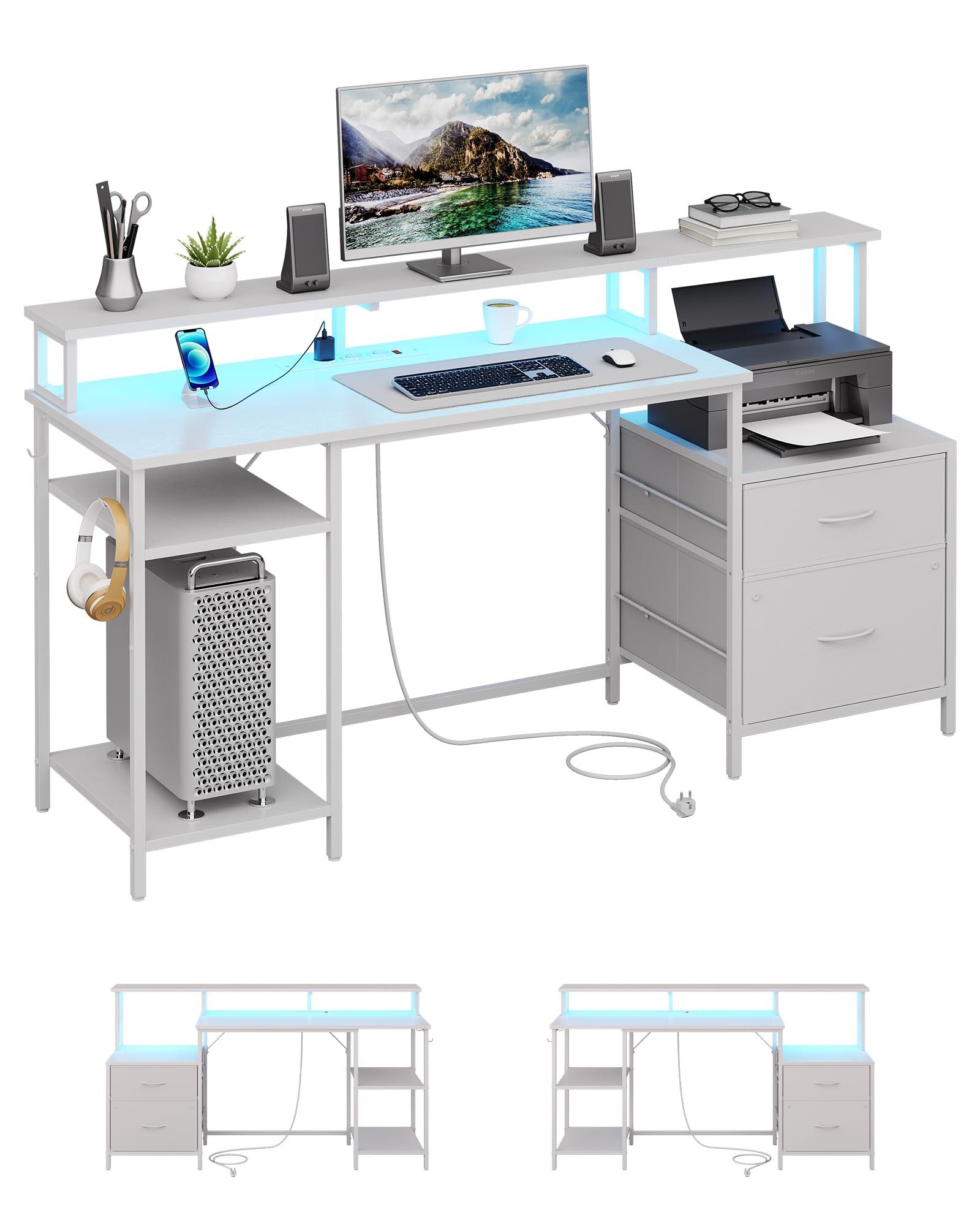 MSMASK Computertisch mit Led-Licht, Steckdose, USB-Anschlüsse, günstig online kaufen
