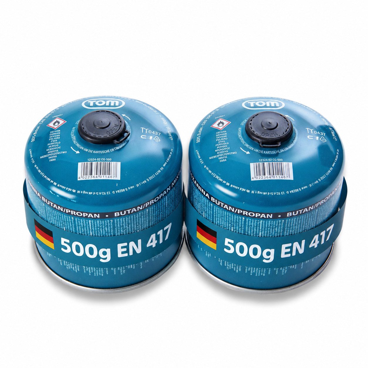 TOM Gaskartusche 500g Schraubgaskartuschen Set EN417, 2 St., Butan-/Propangemisch, 2er Set