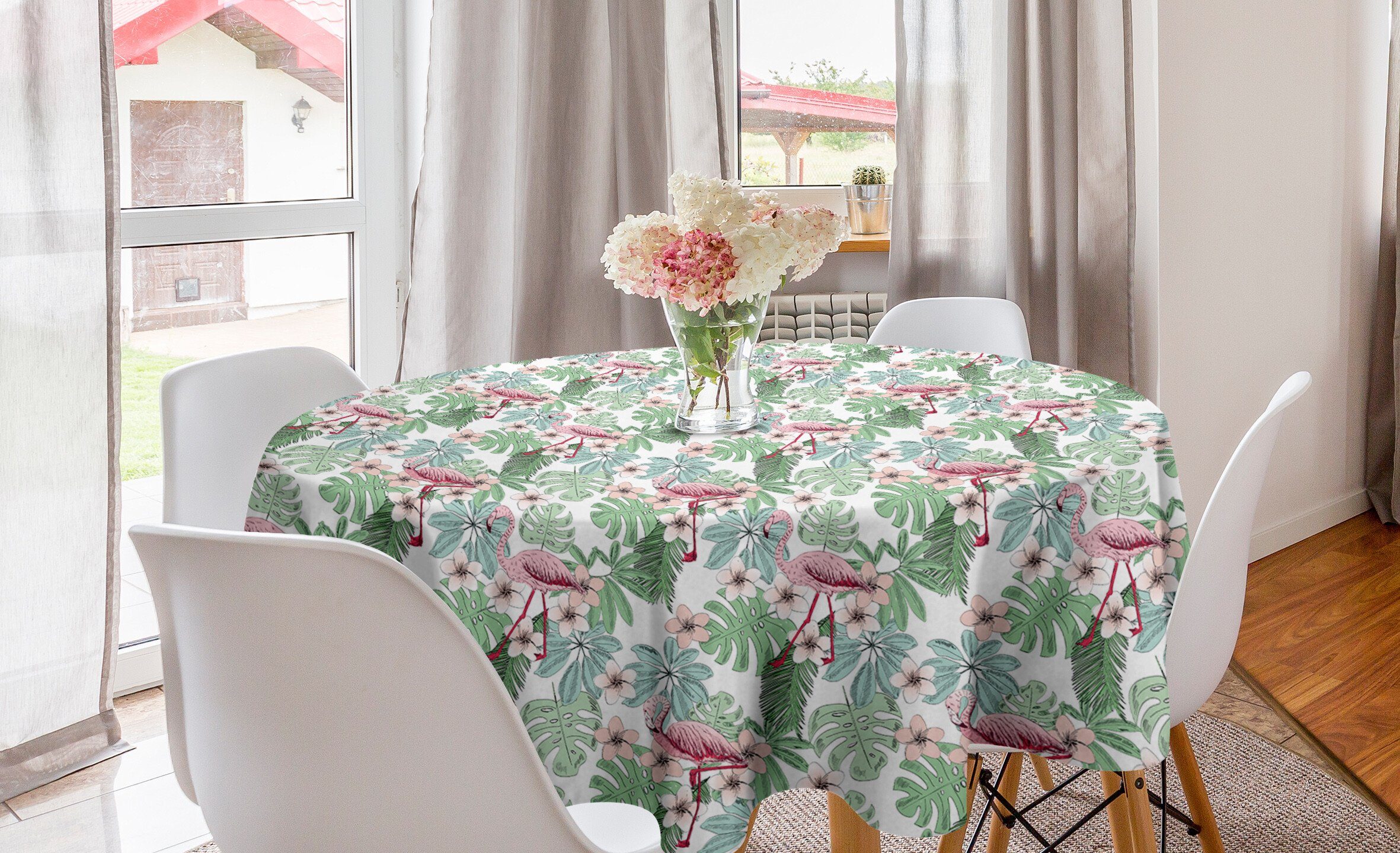 Blätter Abdeckung Dekoration, Hawaiisch Flamingos Küche Tischdecke Kreis Abakuhaus Insel für Esszimmer Tischdecke