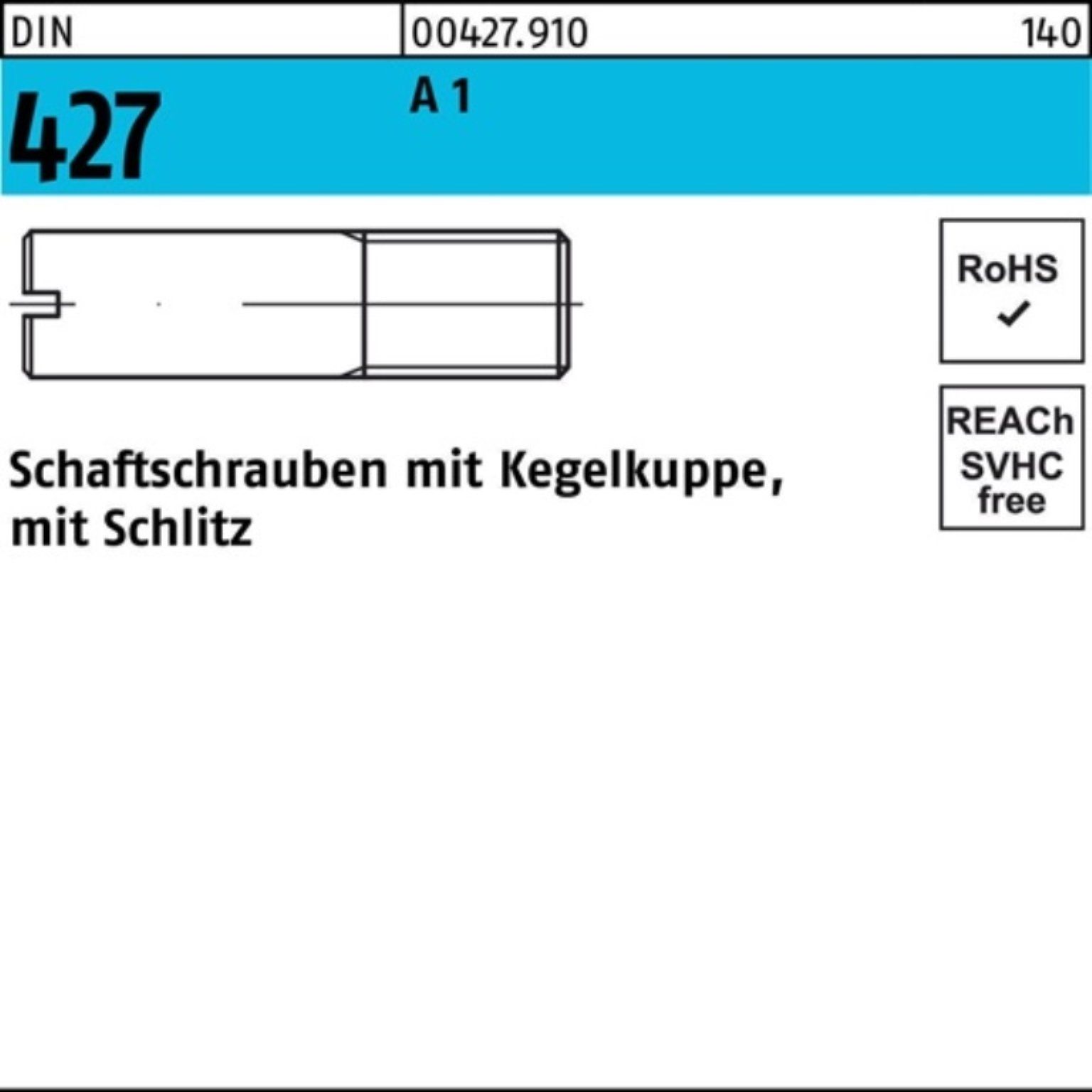 Schraube Kegelkuppe/Schlitz DIN 2342 M6x 427/ISO Pack Reyher Schaftschraube 100er A 30