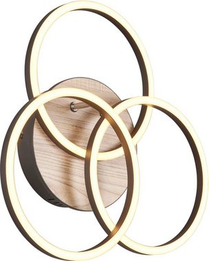 TRIO Leuchten LED Deckenleuchte Circle, Memoryfunktion, Nachtlichtfunktion, LED fest integriert, warmweiß - kaltweiß, Deckenlampe holzfarb. mit schwenkbaren Ringen / inkl. Fernbedienung