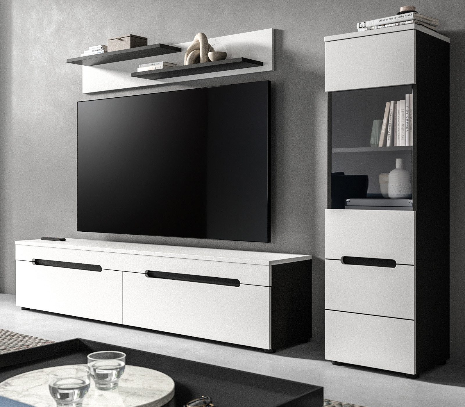 Inn.Furn Wohnwand Cooper, (Wohnkombination in Weiß matt und Basalt Grau, 3-teilig, Breite 220 cm), hängend oder stehend – Bild 2 von 5
