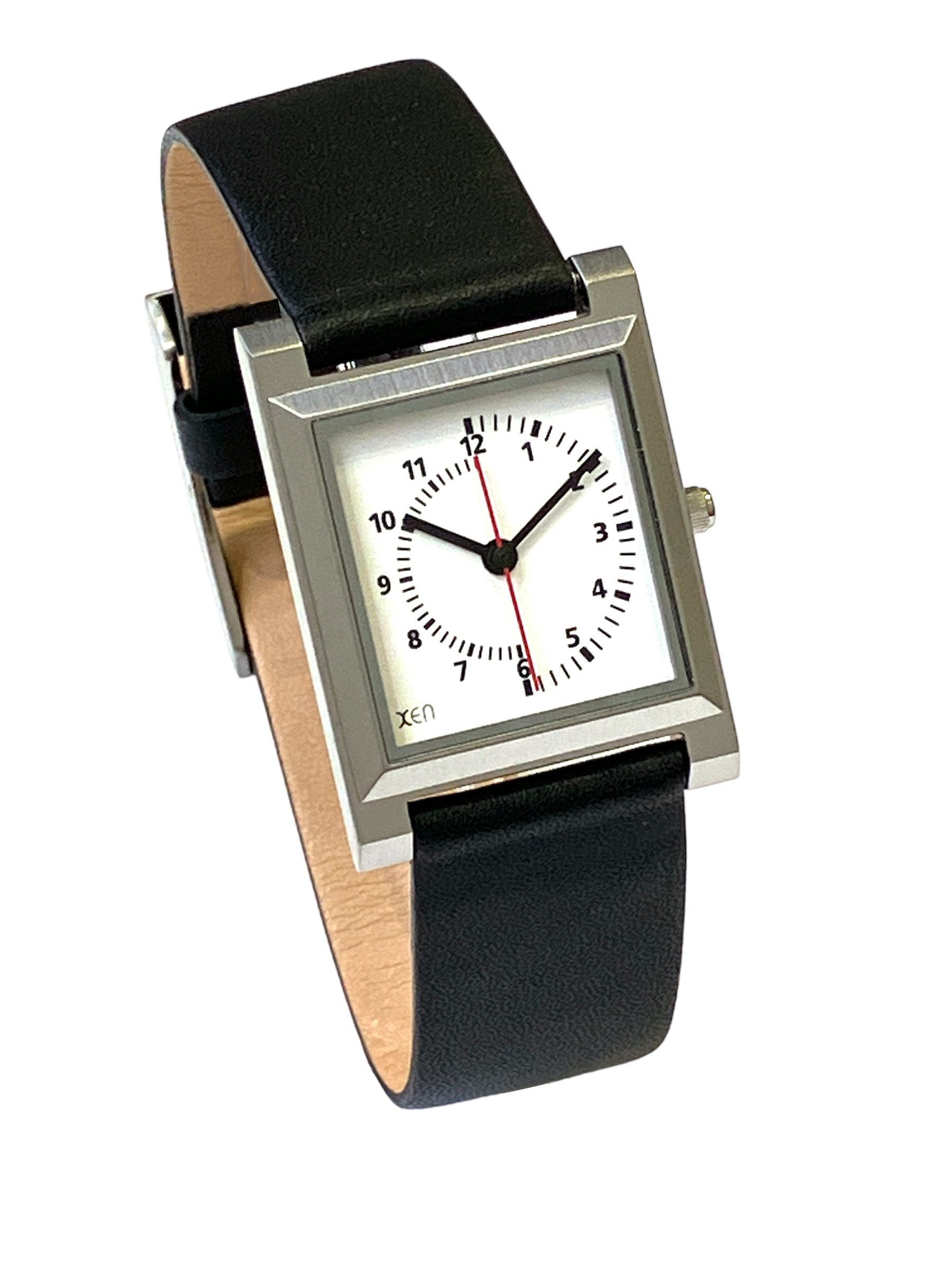 XEN Quarzuhr Damen Schwarz Edelstahl Lederband Swiss Made Eckig 3 Bar Weiß günstig online kaufen