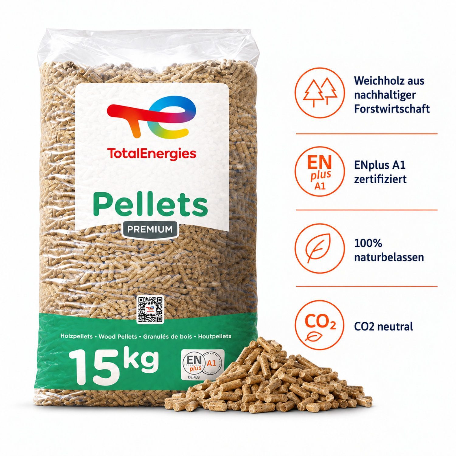 TotalEnergies Holzpellets Premium ENplus A1 Holzpellets Weichholz, 300 kg, (Palette, 20-St) – Bild 2 von 5