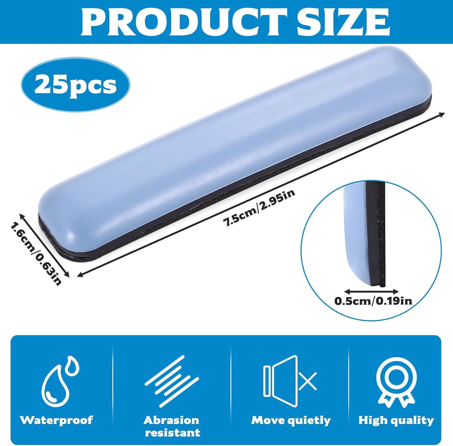 FELIXLEO Stuhlsocke 25 Stück Teflongleiter Selbstklebend 16x75mm für Stühle Möbel, (1 St) – Bild 2 von 5