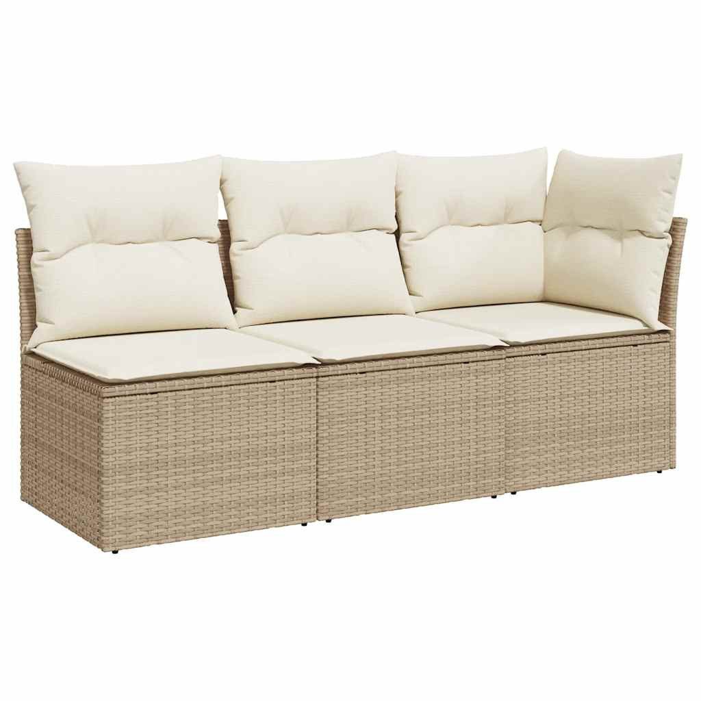 vidaXL Loungesofa Gartensofa mit Kissen 3-Sitzer Beige Poly Rattan, 1 Teile