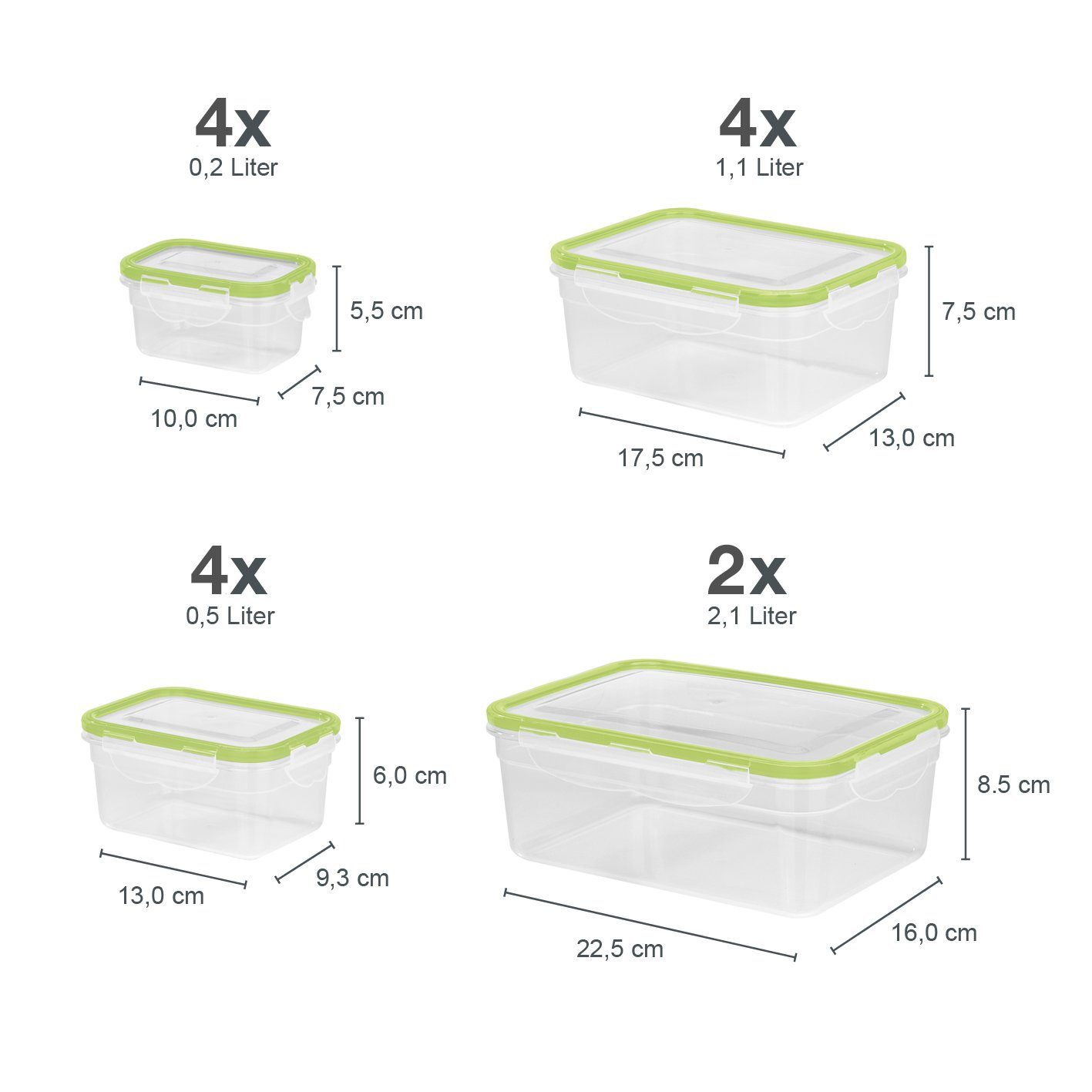 GOURMETmaxx Frischhaltedose Lunchbox Kunststoff Vorratsdosen tropfsicher, einfrieren, aufbewahren, transportieren, (14er Set, 28-tlg), 4x 200ml, 4x 500ml, 4x 1100ml, 2x 2100ml