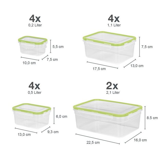 GOURMETmaxx Frischhaltedose “Lunchbox Kunststoff Vorratsdosen tropfsicher, einfrieren, aufbewahren, transportieren”, (14er Set, 28-tlg), 4x 200ml, 4x 500ml, 4x 1100ml, 2x 2100ml
