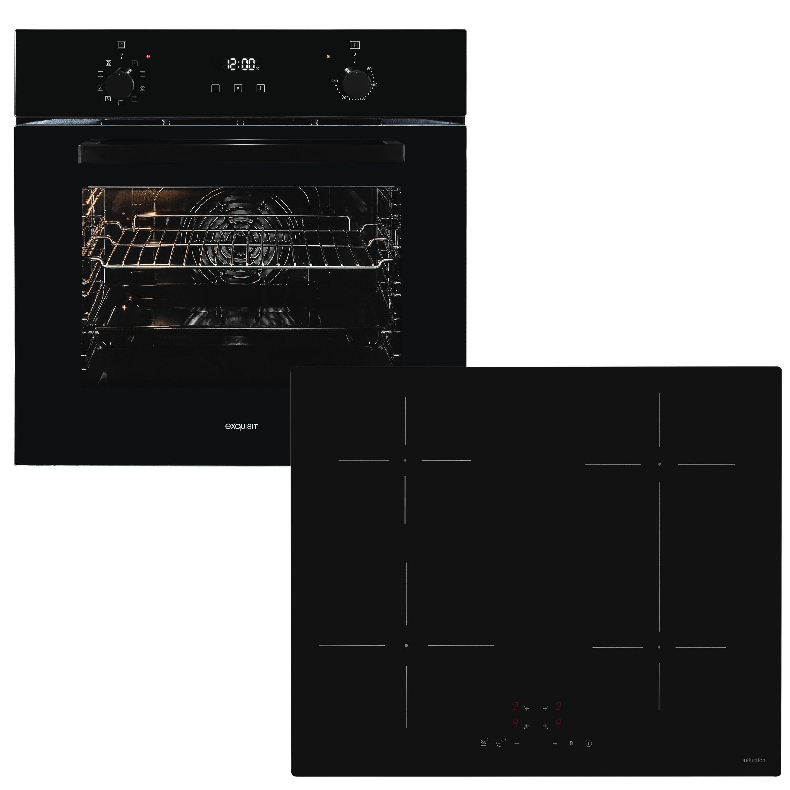 exquisit Backofen-Set BAKO KomfortPlus-In schwarz, Schokolade schmelzen o. Pommes frittieren - mühelos mit Induktionsfeld