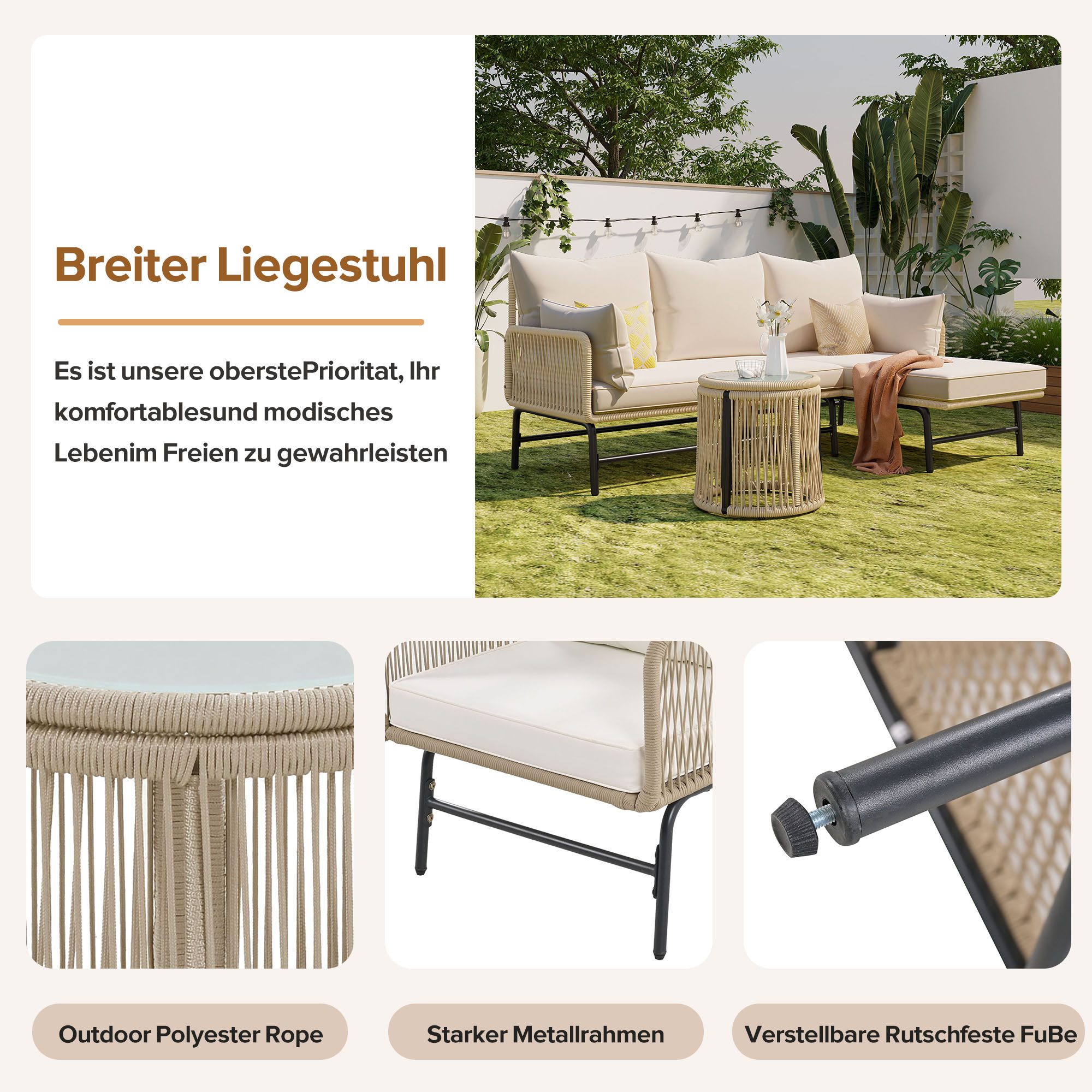 BICA Gartenmöbel-Set Venezia 2 – 2 Sessel, Sofa 2-Sitzer, Beistelltisch & Kissen, In Weiß