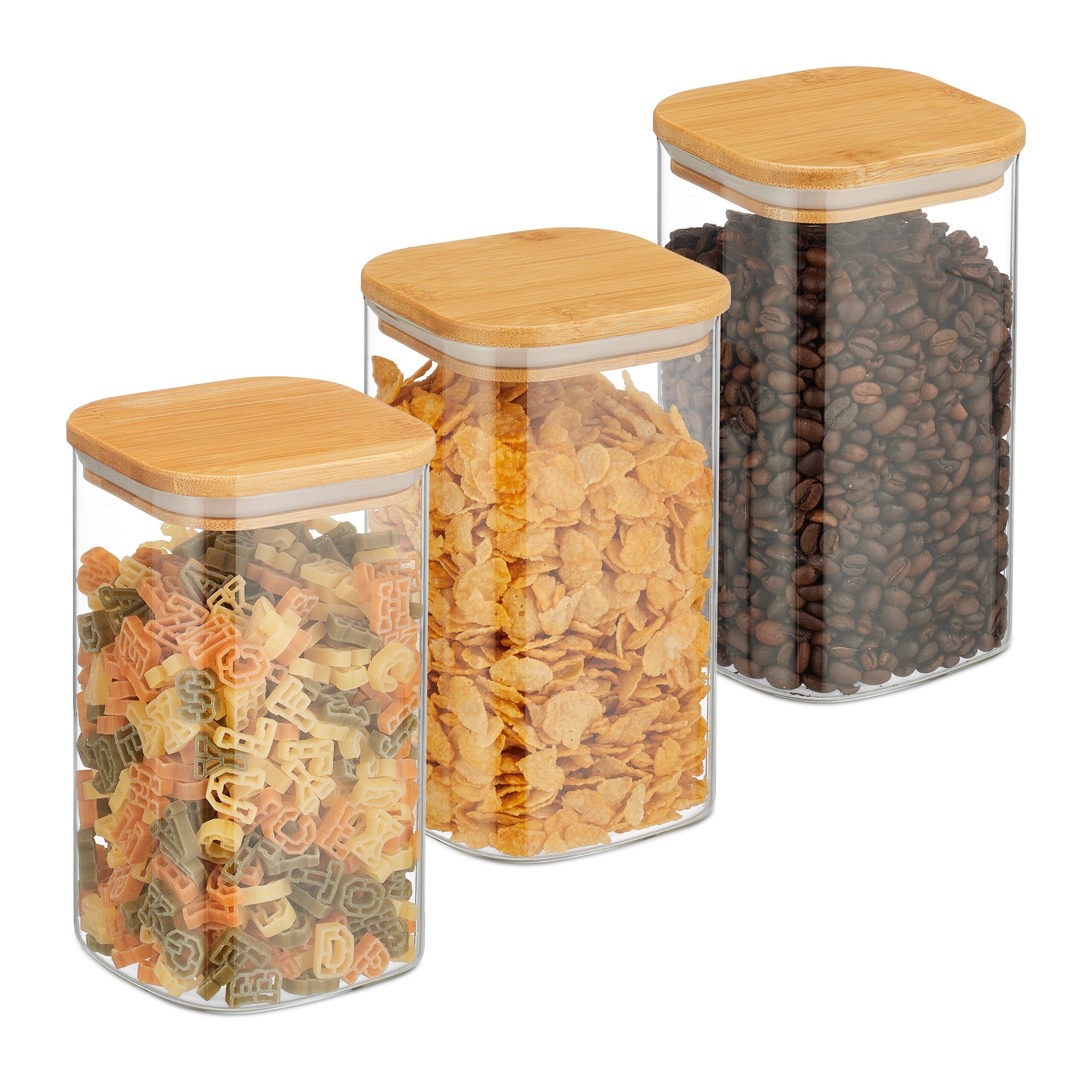 relaxdays Vorratsglas 3er Set Vorratsgläser mit Deckel 1200 ml, Glas, (3-tlg)