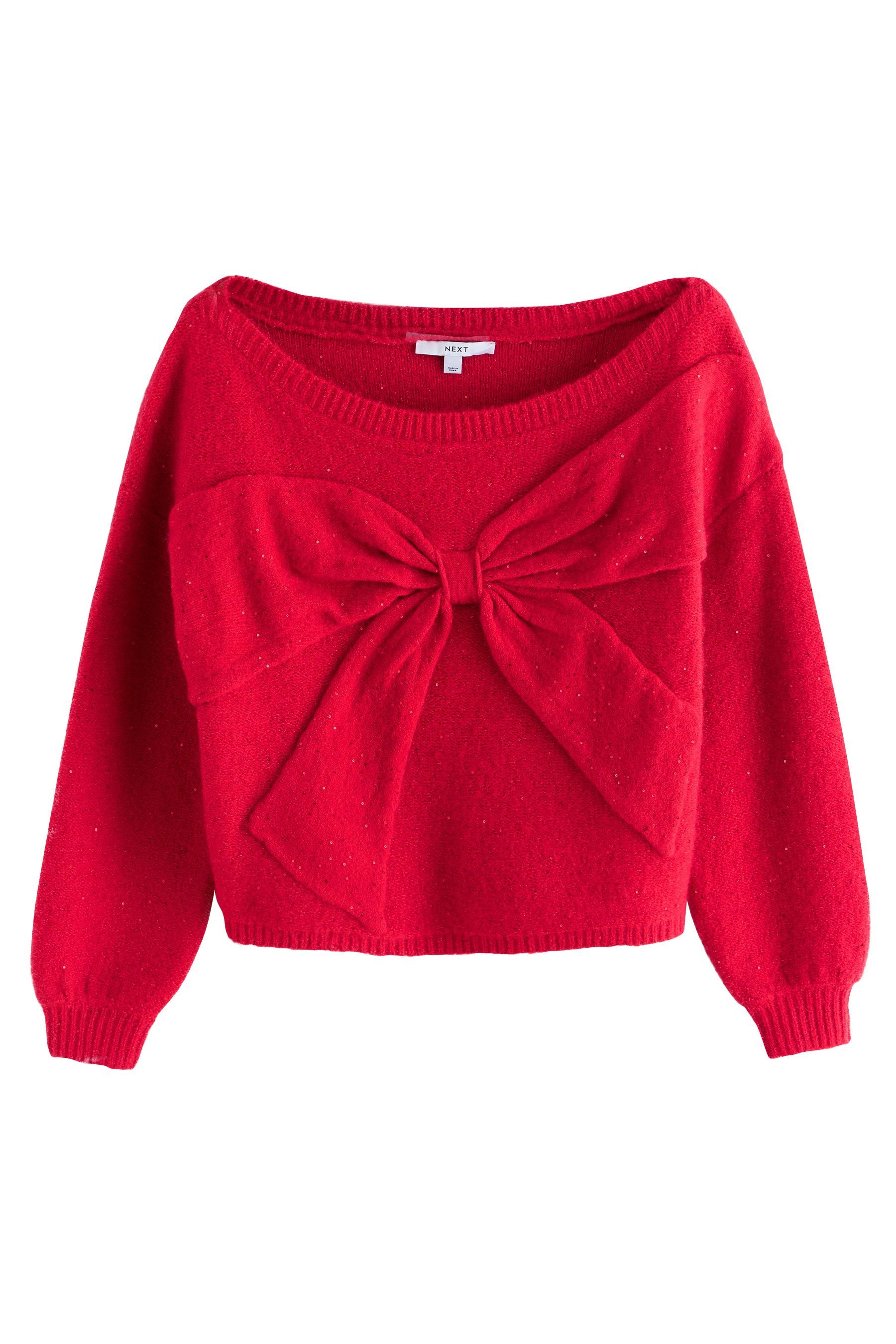 Next Strickpullover Schulterfreier Pullover mit Schleife + Pailletten (1-tl günstig online kaufen