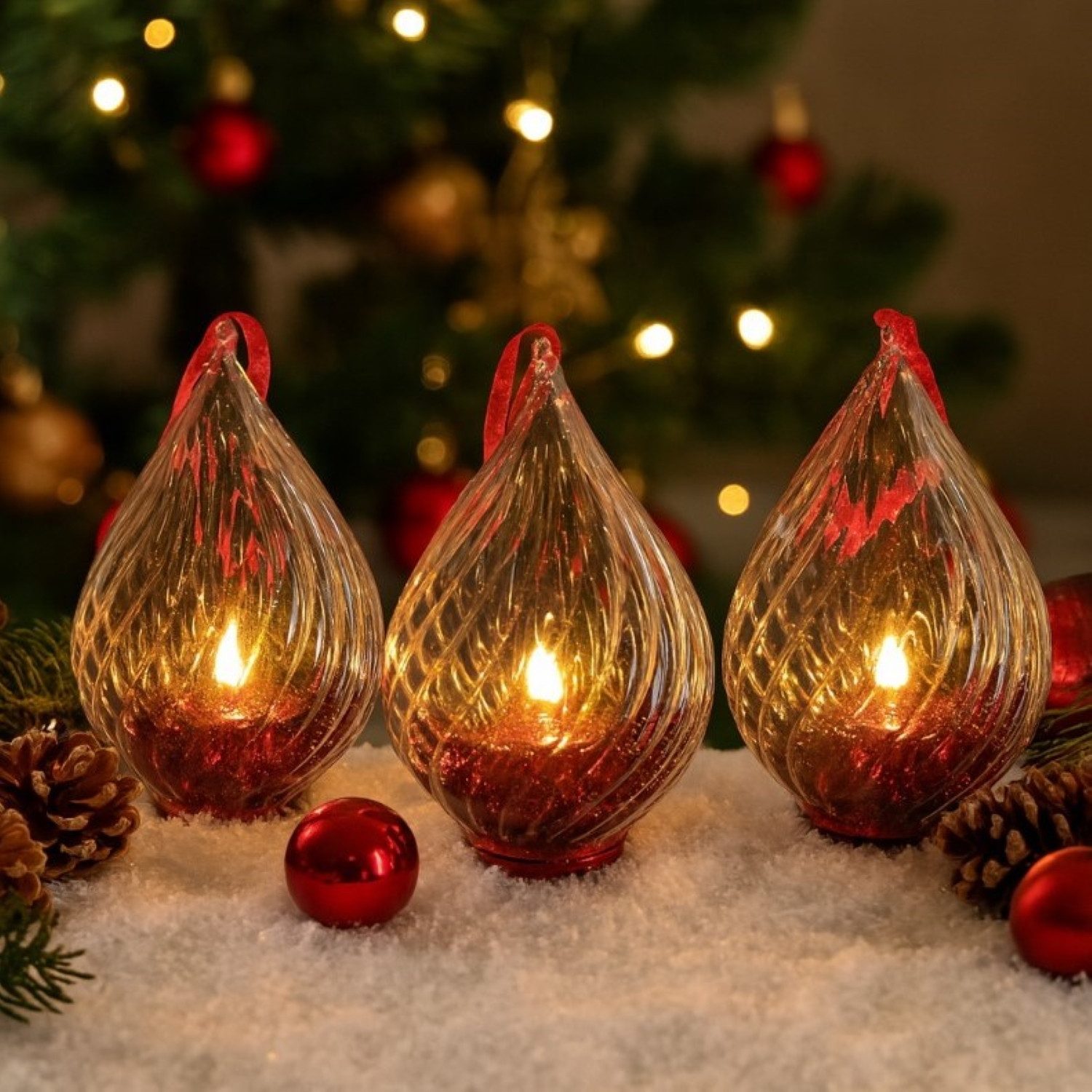 Online-Fuchs LED-Kerze - 3er Set LED Teelichter in einem Glastropfen inklus günstig online kaufen