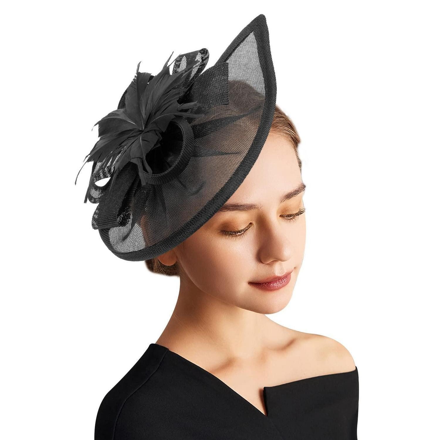 LuxusKollektion Trilby Fascinator Hut Damen Pillbox Stirnband 1 Pc Feather Flower black