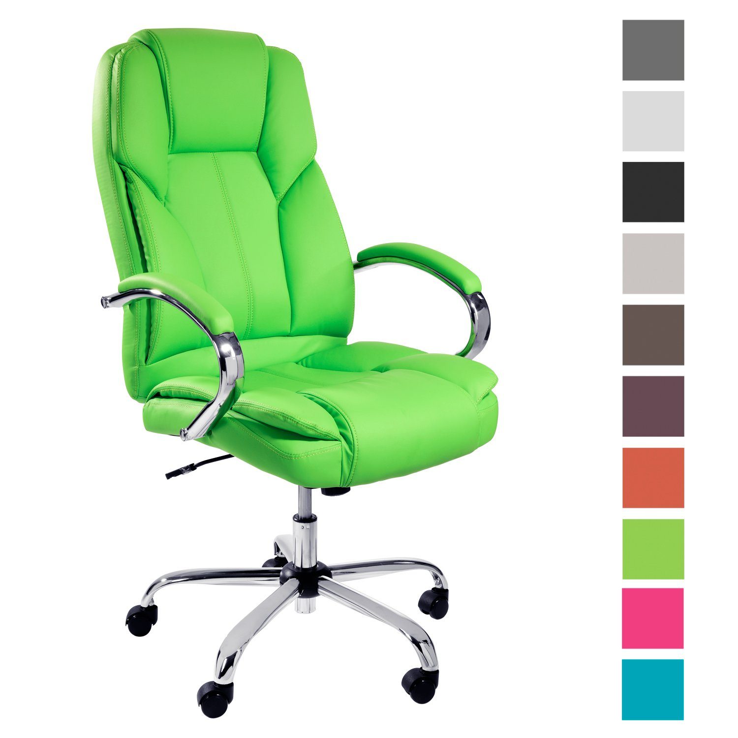 TPFLiving Chefsessel Dallas mit abgebremsten Rollen (XXL Bürostuhl ergonomisch gepolsterter Schreibtischstuhl), Drehstuhl aus Kunstleder, Belastbarkeit bis 215kg - Grün
