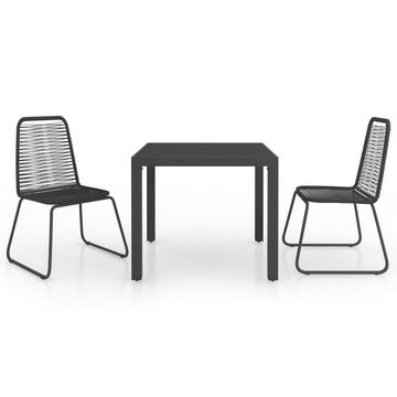 vidaXL Garten-Essgruppe 3-tlg. Garten-Essgruppe PVC Rattan Schwarz, (3-tlg)