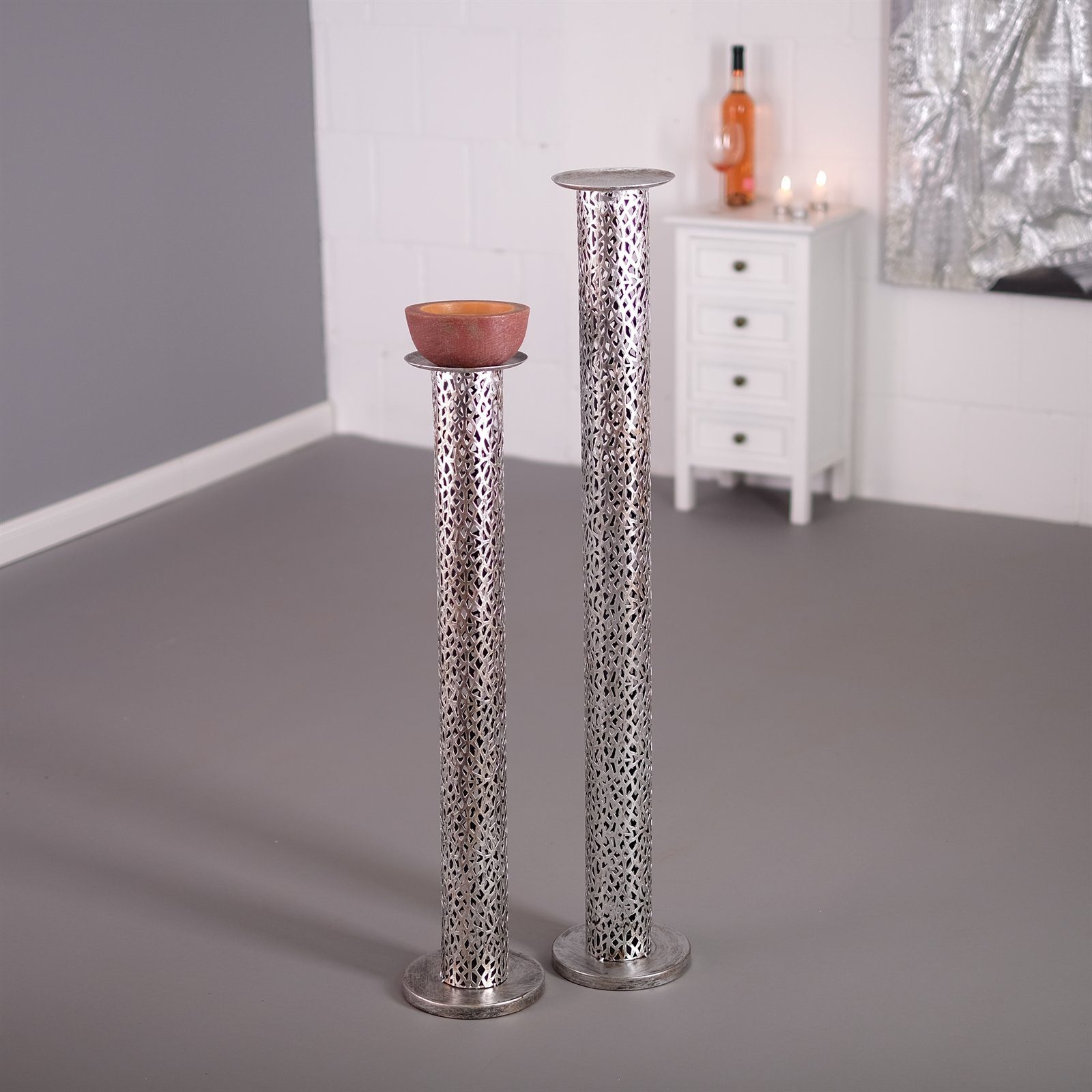 DESIGN DELIGHTS Kerzenständer KERZENSTÄNDER SET "ETERNAL", Metall 80/100 cm, antik-silber
