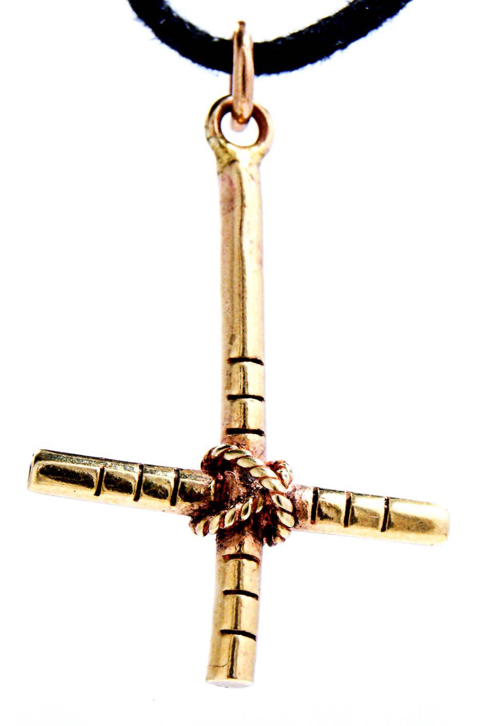 Kiss of Leather Kettenanhänger umgedrehtes Kreuz Satan Satanist Teufel Satanskreuz Seil Bronze Anhänger