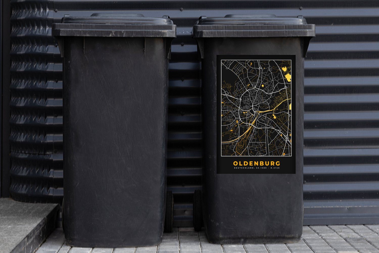Container, - Karte Abfalbehälter Stadtplan - St), Wandsticker Gold (1 - Mülleimer-aufkleber, Oldenburg MuchoWow Mülltonne, Deutschland Sticker, -