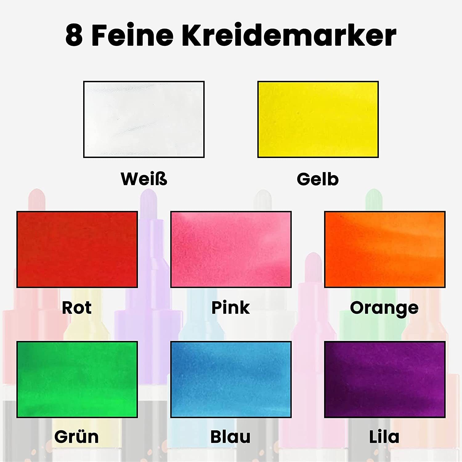 Belmique Malkreide Kreidemarker - Kreidestifte 3MM Bunt, (8-tlg), Ideal als Kreidestifte, Folienstifte, Tafelstift, Glasmarker