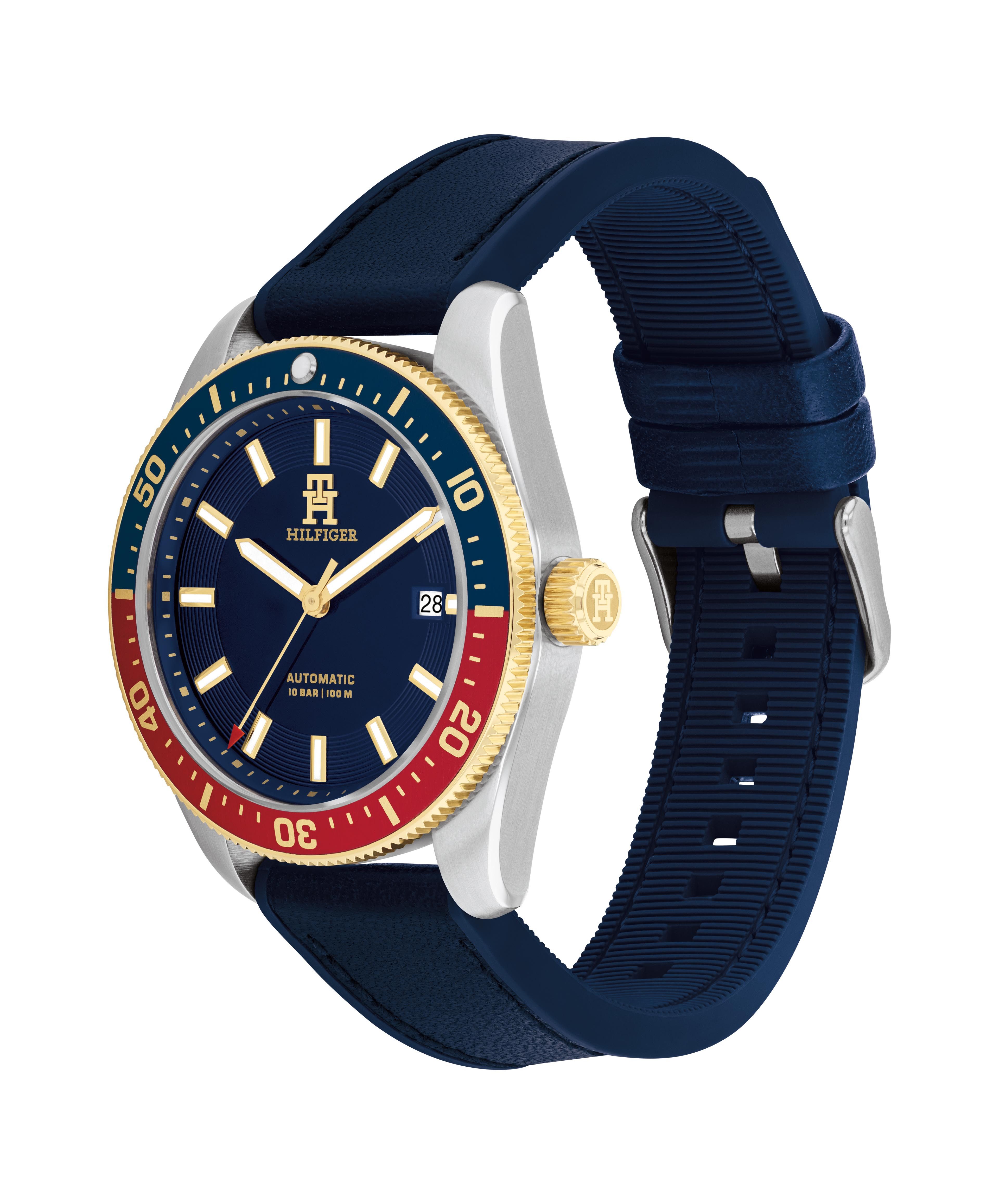 Tommy Hilfiger Automatikuhr TH85 1792141, Armbanduhr, Herrenuhr, Mechanische Uhr, Lederarmband, analog, Tag