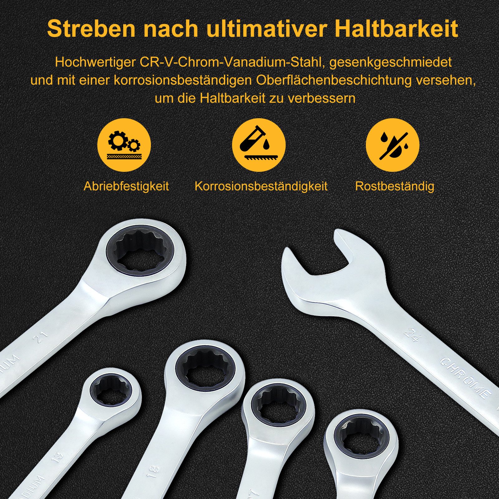 Walter Stahl Germany control Ringschlüssel 22-tlg. Ratschenschlüssel-Sets, 6-32mm (Set, 22 St., 22-teiliger Ratschenschlüssel-Sets), 72-Zahn-Zahnradantrieb, 5°S – Bild 4 von 5