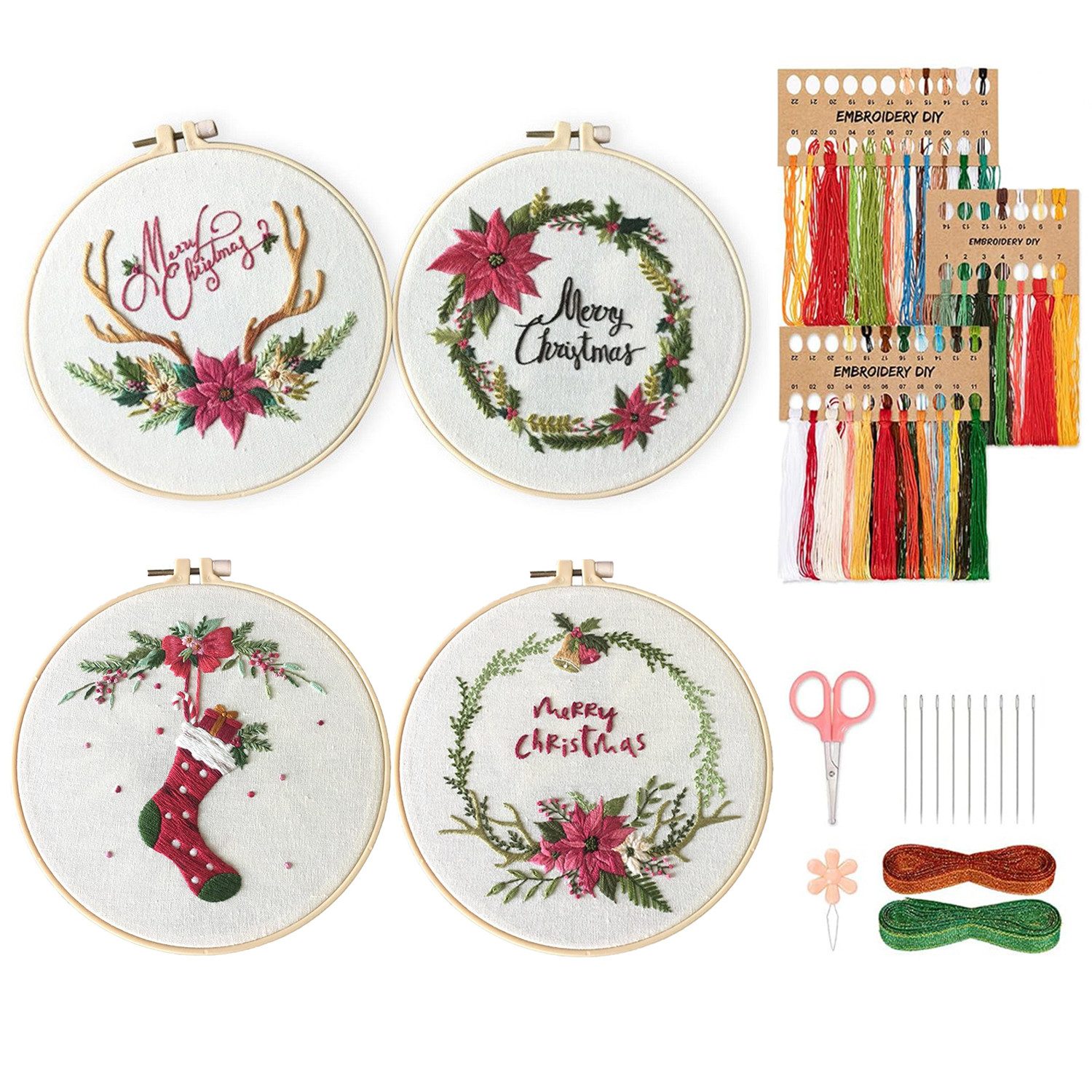 MOPUEA Hängedekoration Stickerei 4 Set Erwachsene Anfänger, Weihnachten Wei günstig online kaufen