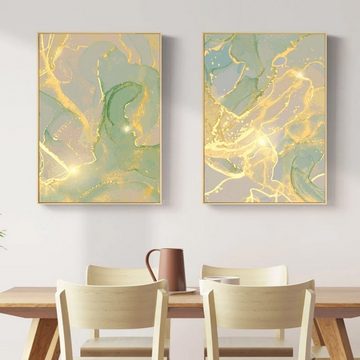 TPFLiving Kunstdruck (OHNE RAHMEN) Poster - Leinwand - Wandbild, Abstrakte Strukturen - Wanddeko Wohnzimmer - (13 verschiedene Größen zur Auswahl - Auch im günstigen 3-er Set), Farben: Gold, Gelb, Grün, Grau - Größe: 15x20cm