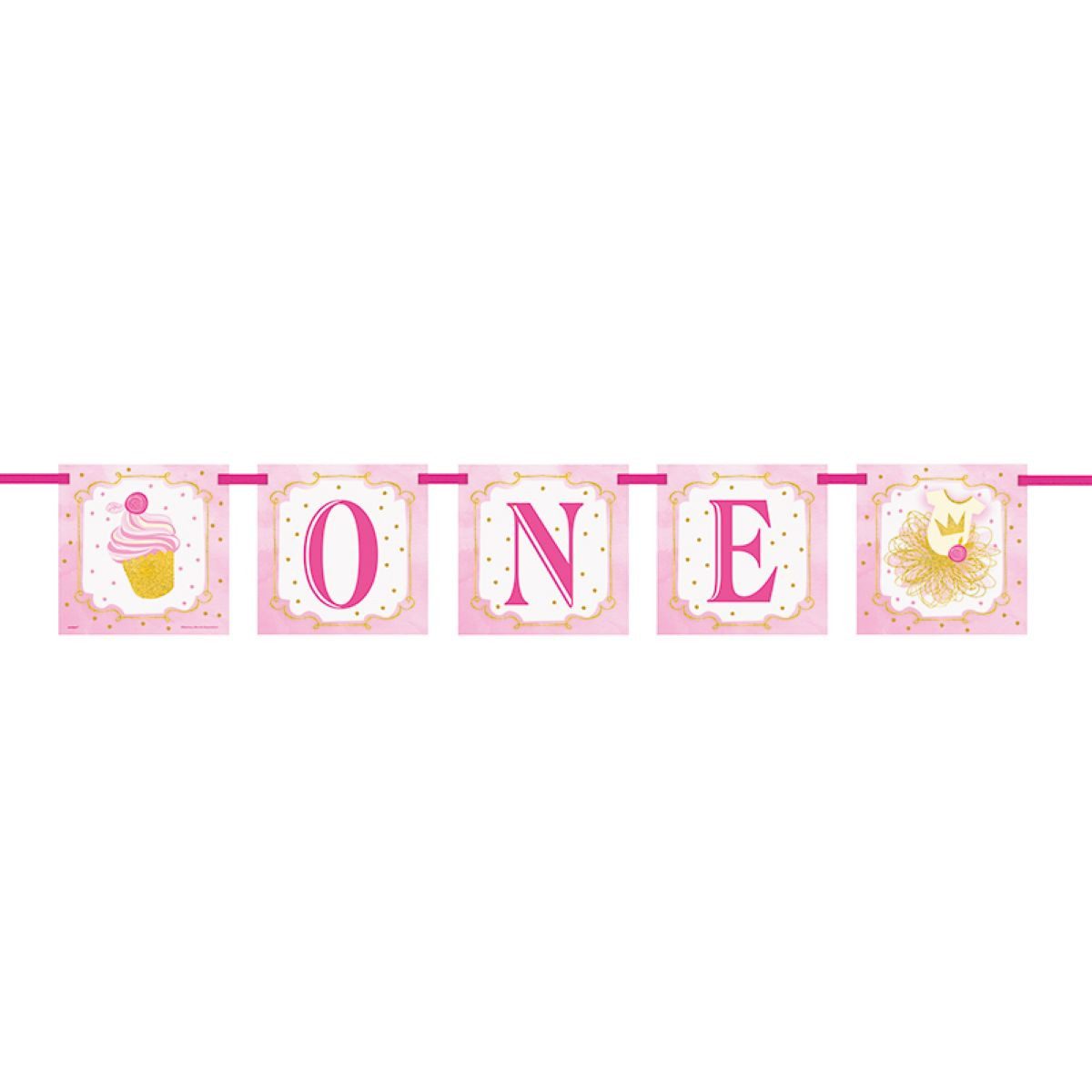 Unique Industries Inc. Girlande Banner Folie 1st Birthday Pink/Gold